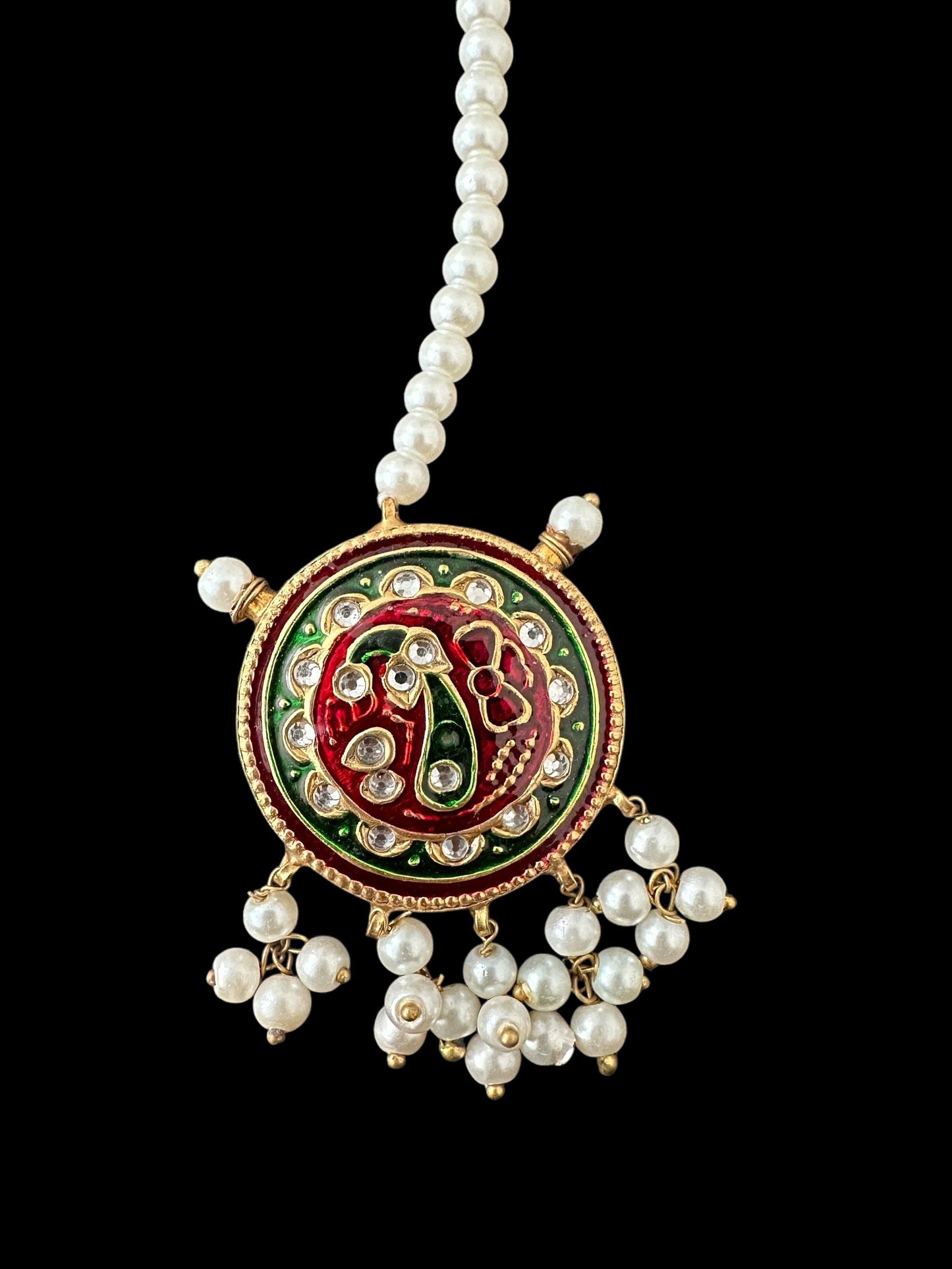 DJTK315 Kundan and meenakari tika - Red green ( READY TO SHIP )
