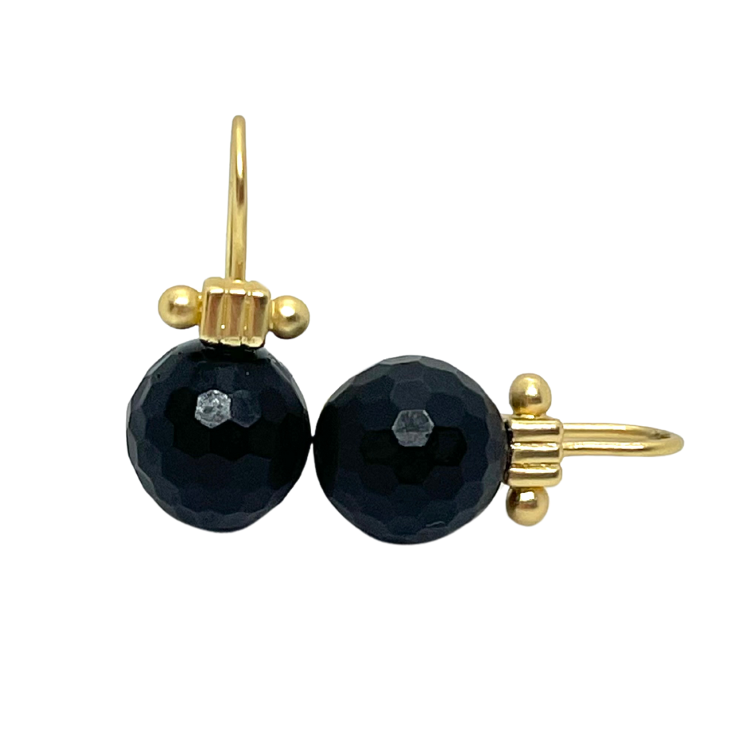 Black Onyx Matte Gold Column Top Earring