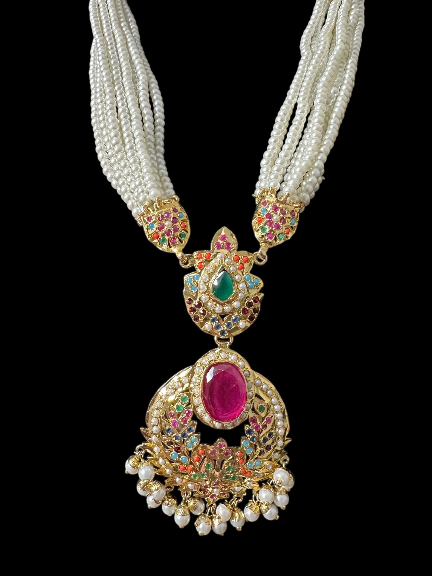 DNS200 Navratan Jadau necklace set with dangler earrings ( READY TO SHIP )