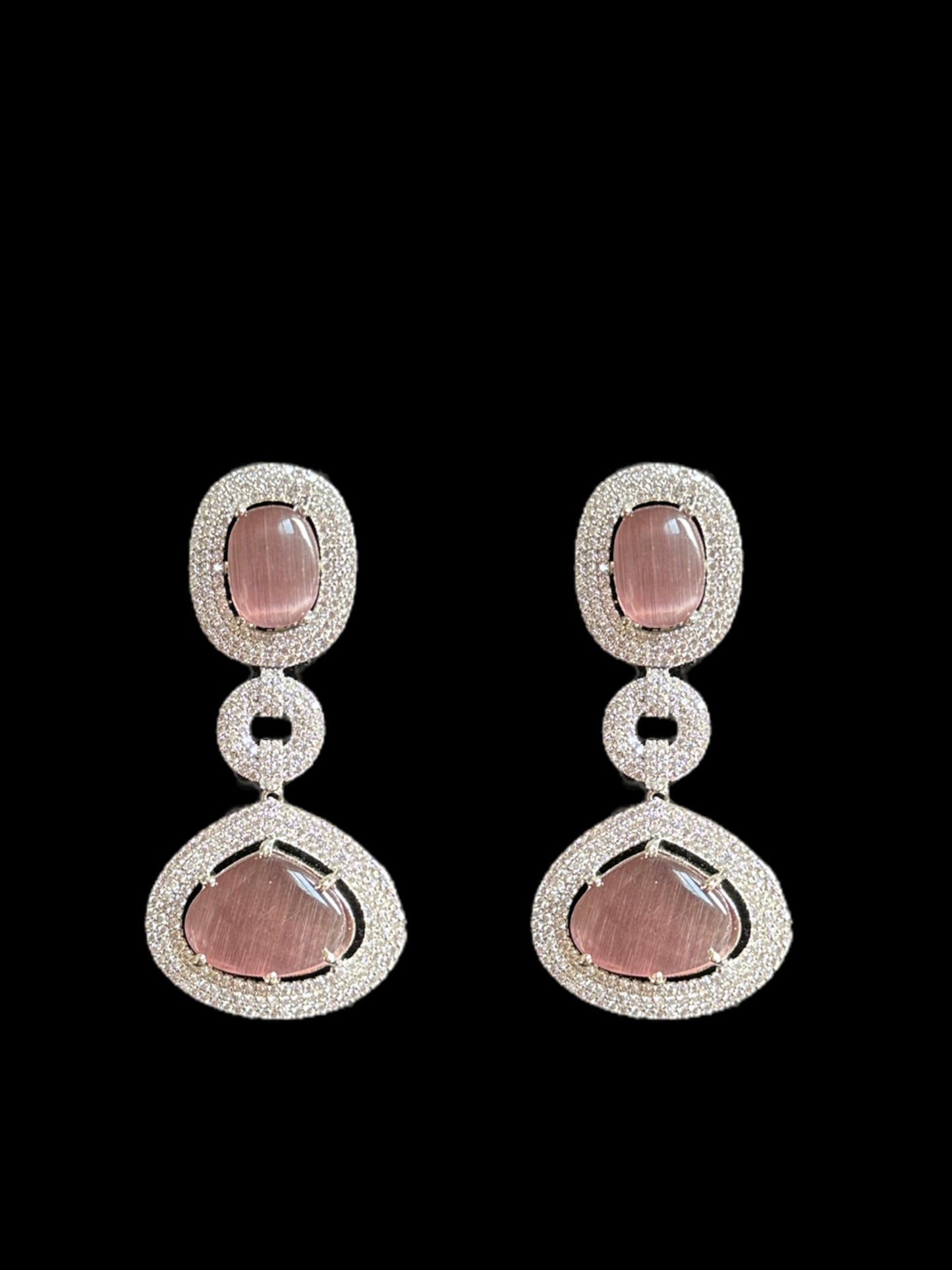 DNS98 CZ necklace set in pink - silver plated ( READY TO SHIP )