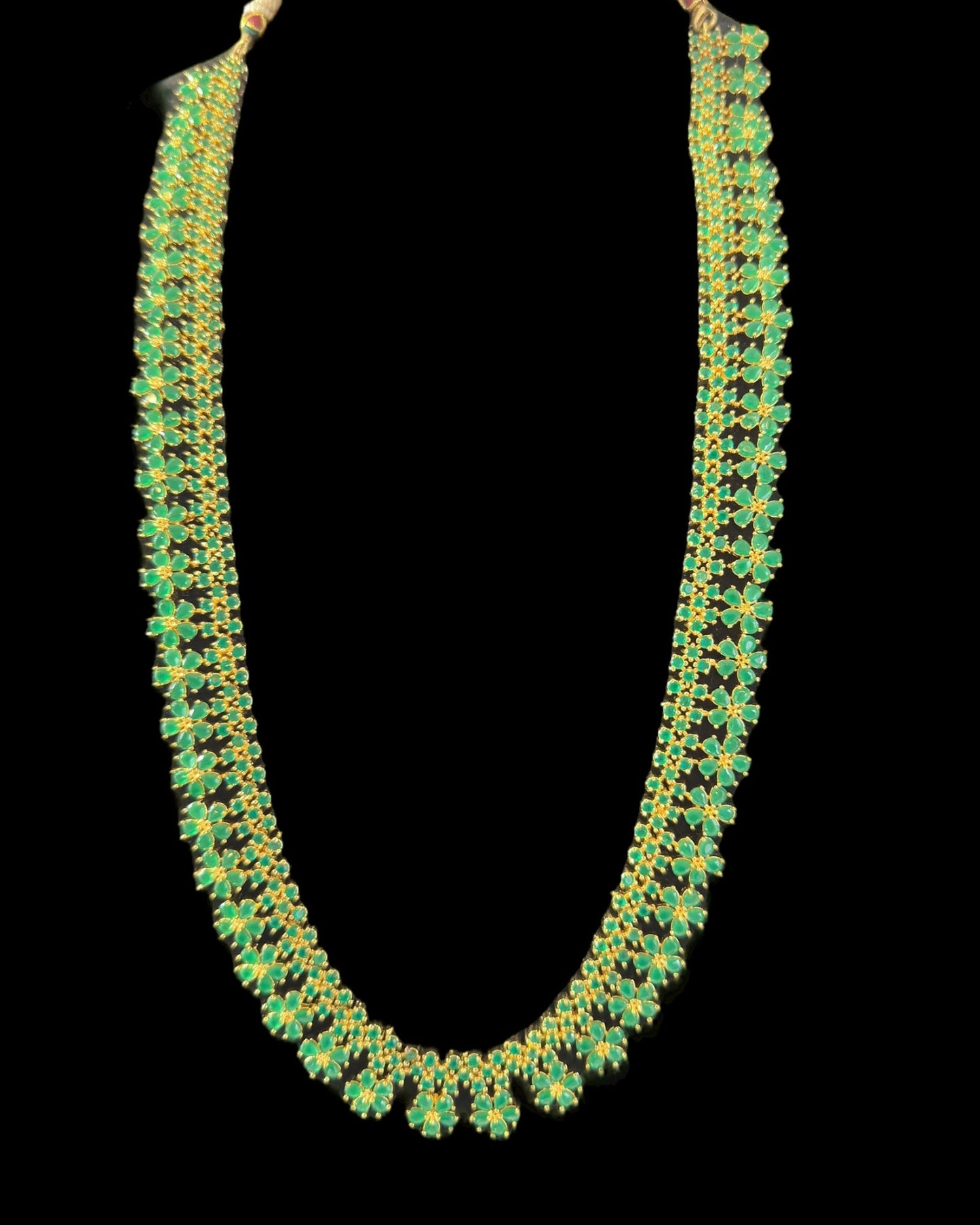DLN115 Megha long set in cz stones - green (READY TO SHIP)