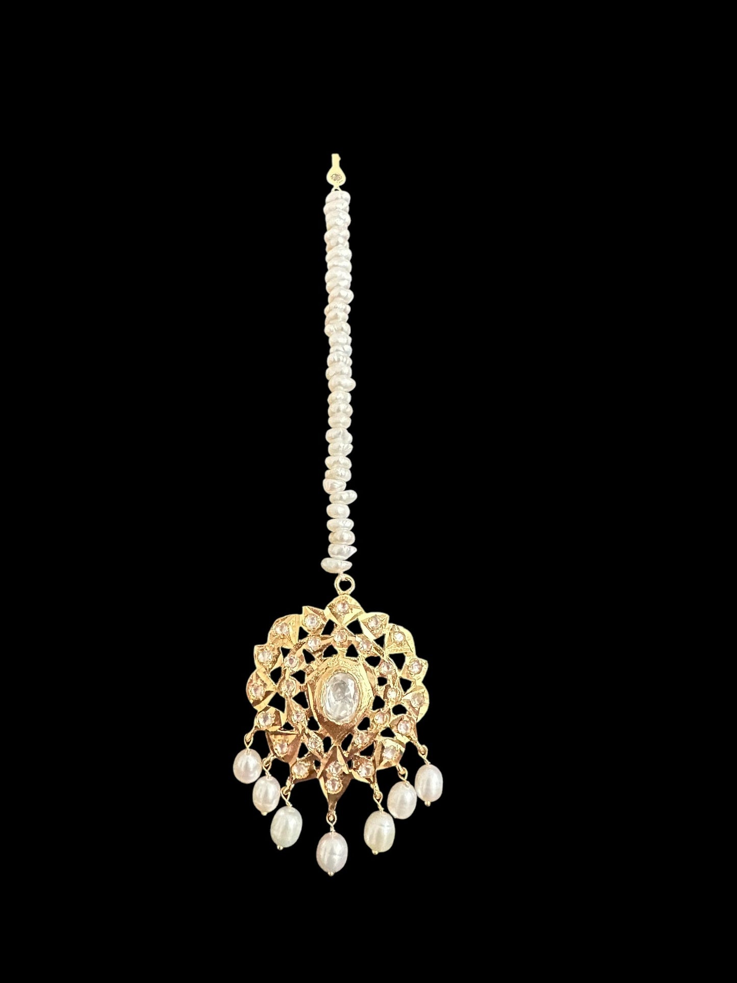 DJTK362 Farmana moissanite tika with fresh water pearls ( READY TO SHIP )
