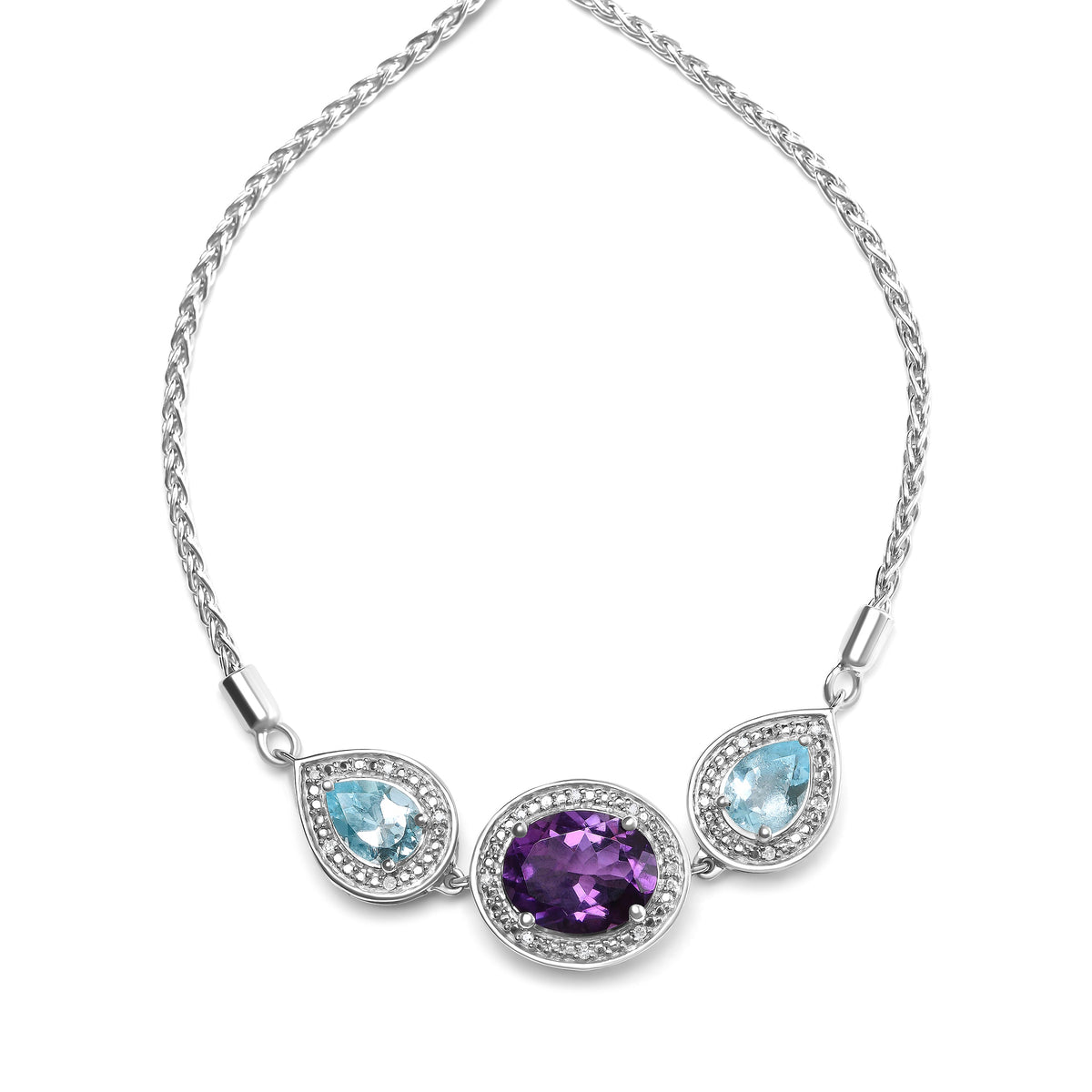 .925 Sterling Silver Oval Amethyst and Pear Blue Topaz with Diamond Accent Lariat 4â€-10†Adjustable Bolo Bracelet (H-I Color, SI1-SI2 Clarity)
