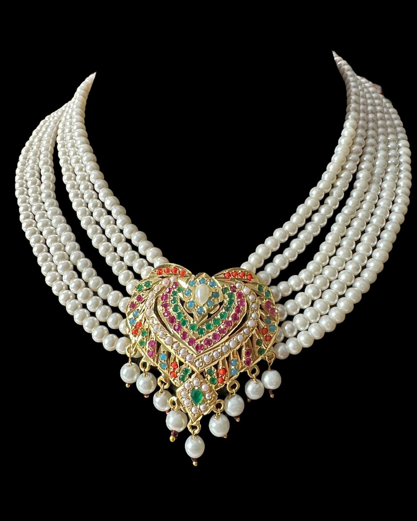 BR320 navratan jadau bridal set in shell pearls ( READY TO SHIP)
