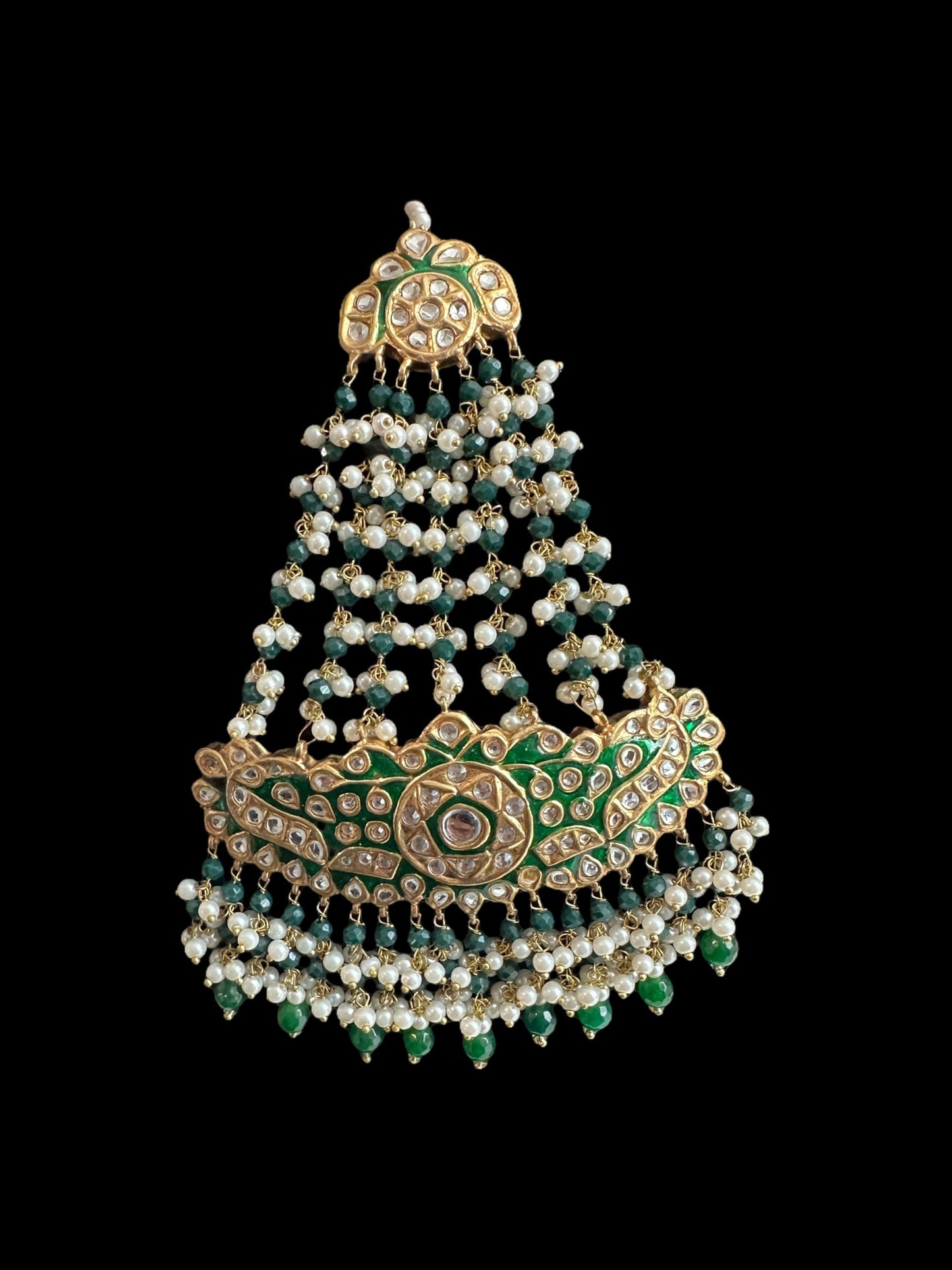 JTK35 kundan jhoomar tika in green meenakari ( READY TO SHIP )