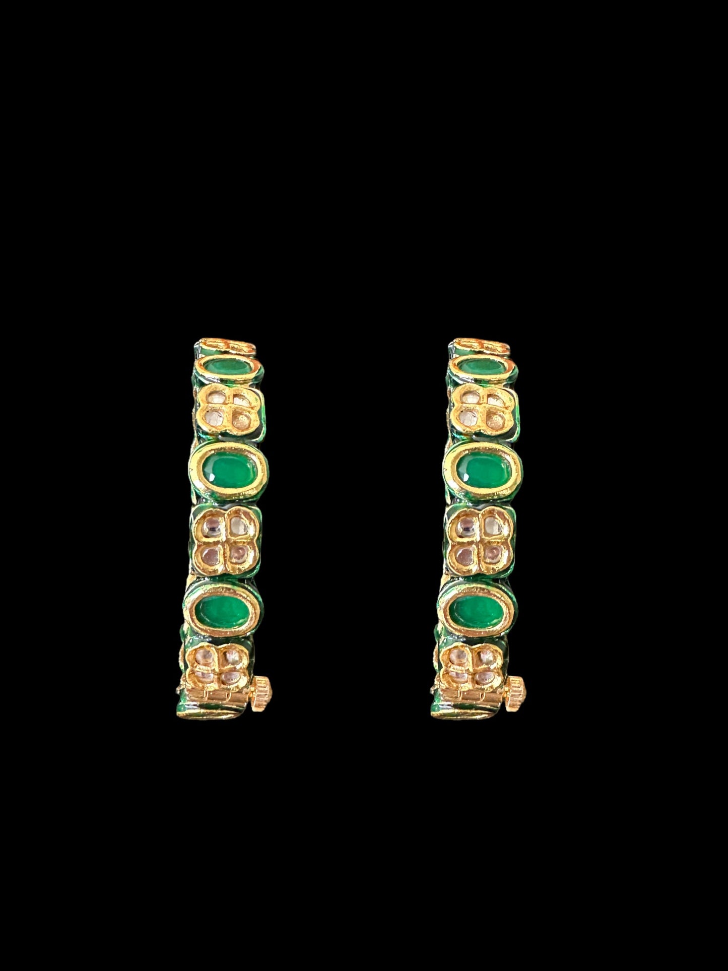 B181 Amelia kundan bangles in green ( READY TO SHIP ) - openable 2.2/2.4/2.6