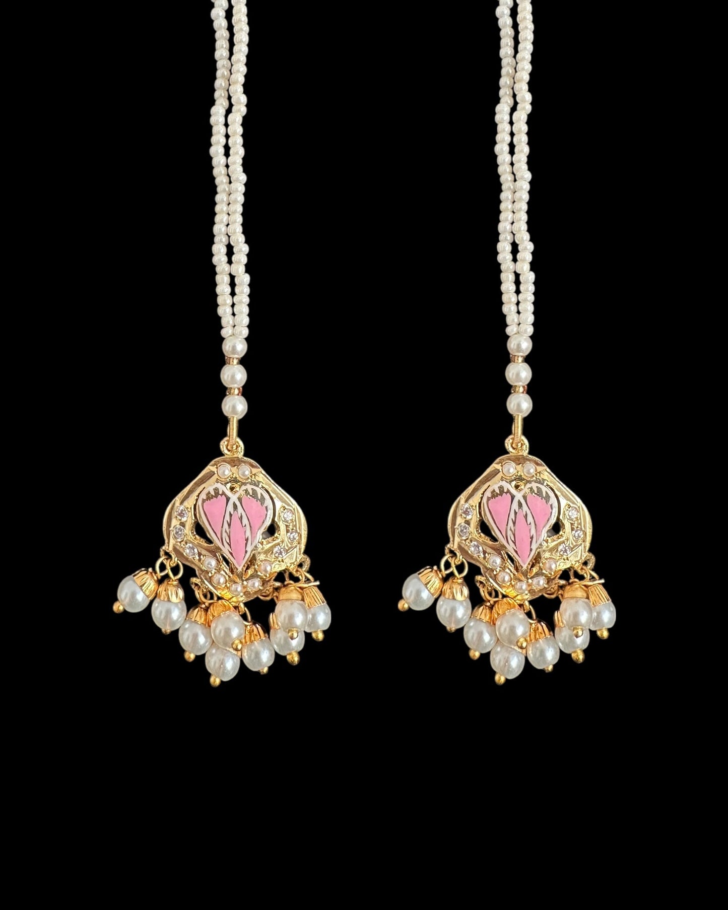 DNS192 punjabi Jadau necklace set - pink &pearl (READY TO SHIP)