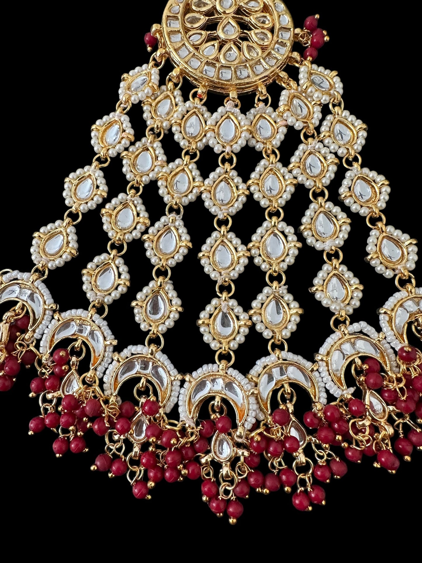 DJHR136 sidra kundan jhoomar with red beads ( READY TO SHIP )
