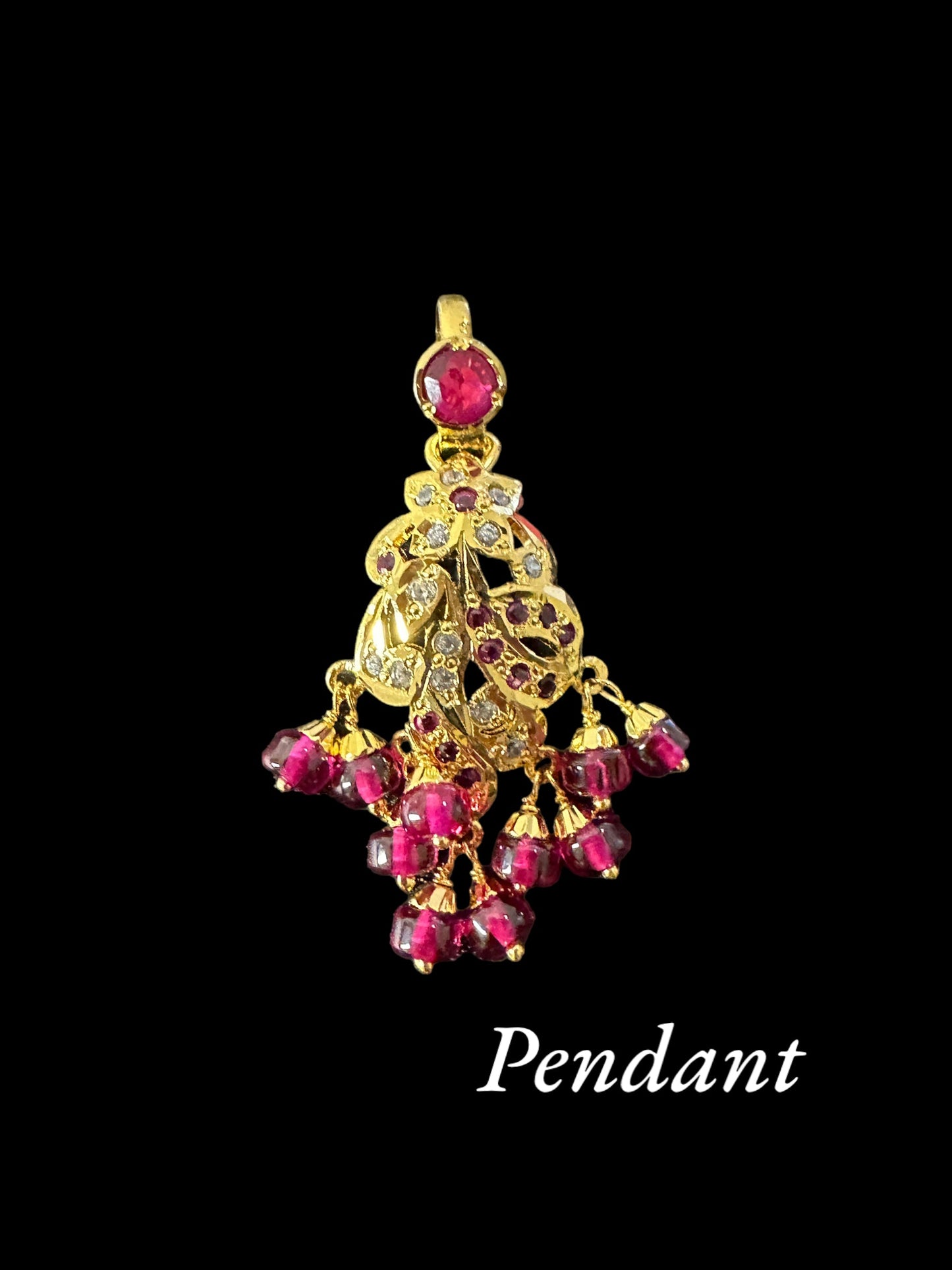 Gold plated jadau silver pendant set in rubies ( READY TO SHIP )