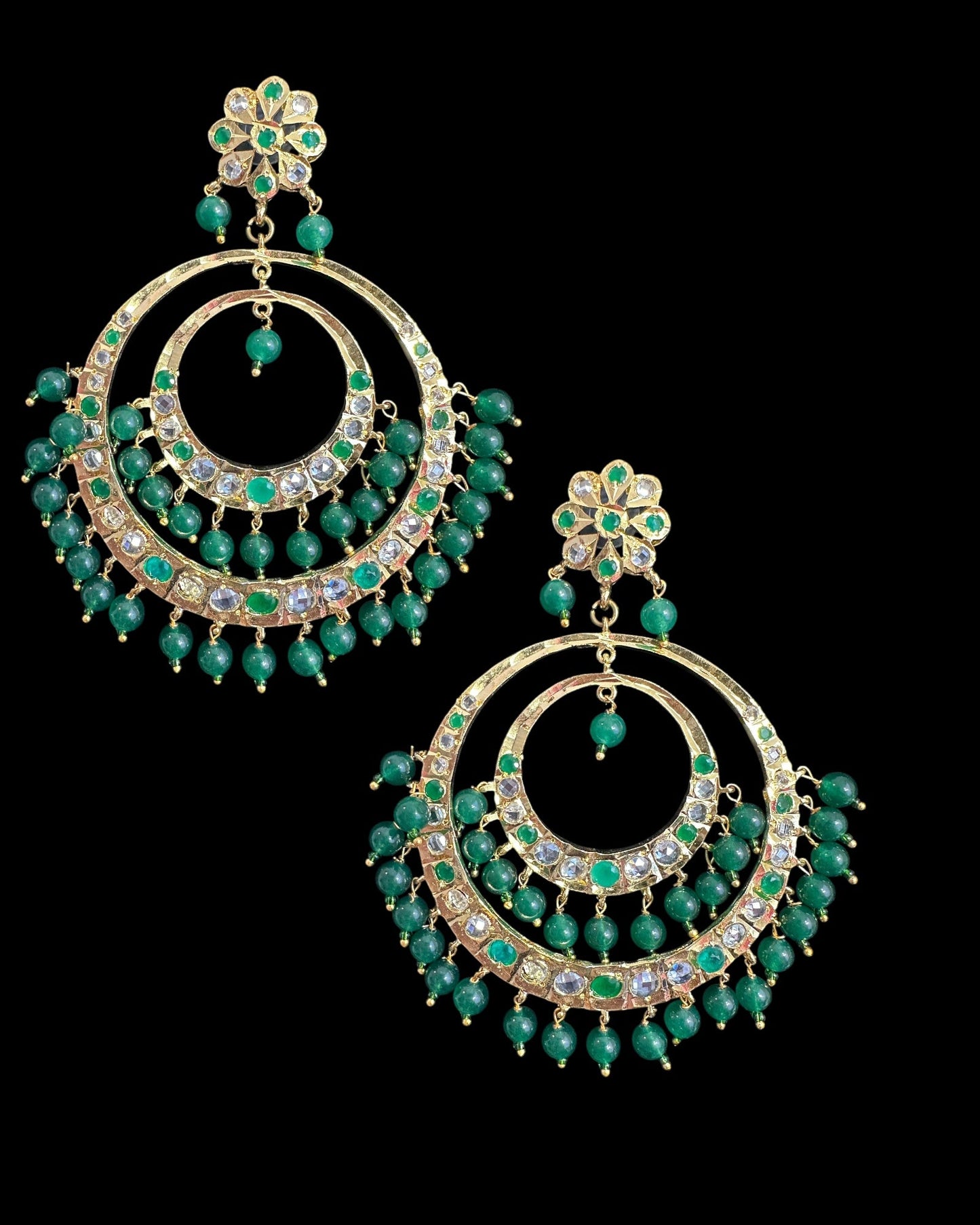 DER771 USHA overzied chandbali earrings - Green (READY TO SHIP )