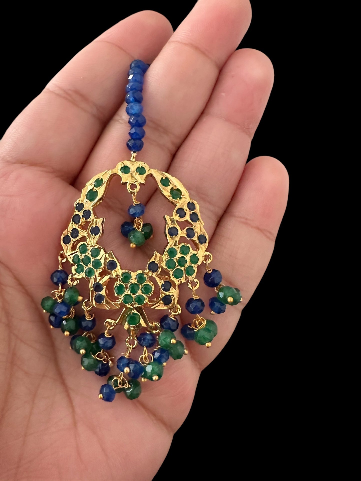 DJTK316 Madhuri Tika in blue green combination ( READY TO SHIP)