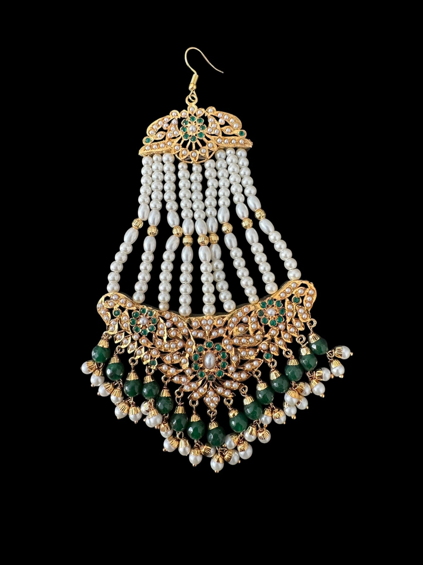 DJHR130 Hema jadau jhoomar in emerald and pearl combination ( READY TO SHIP )