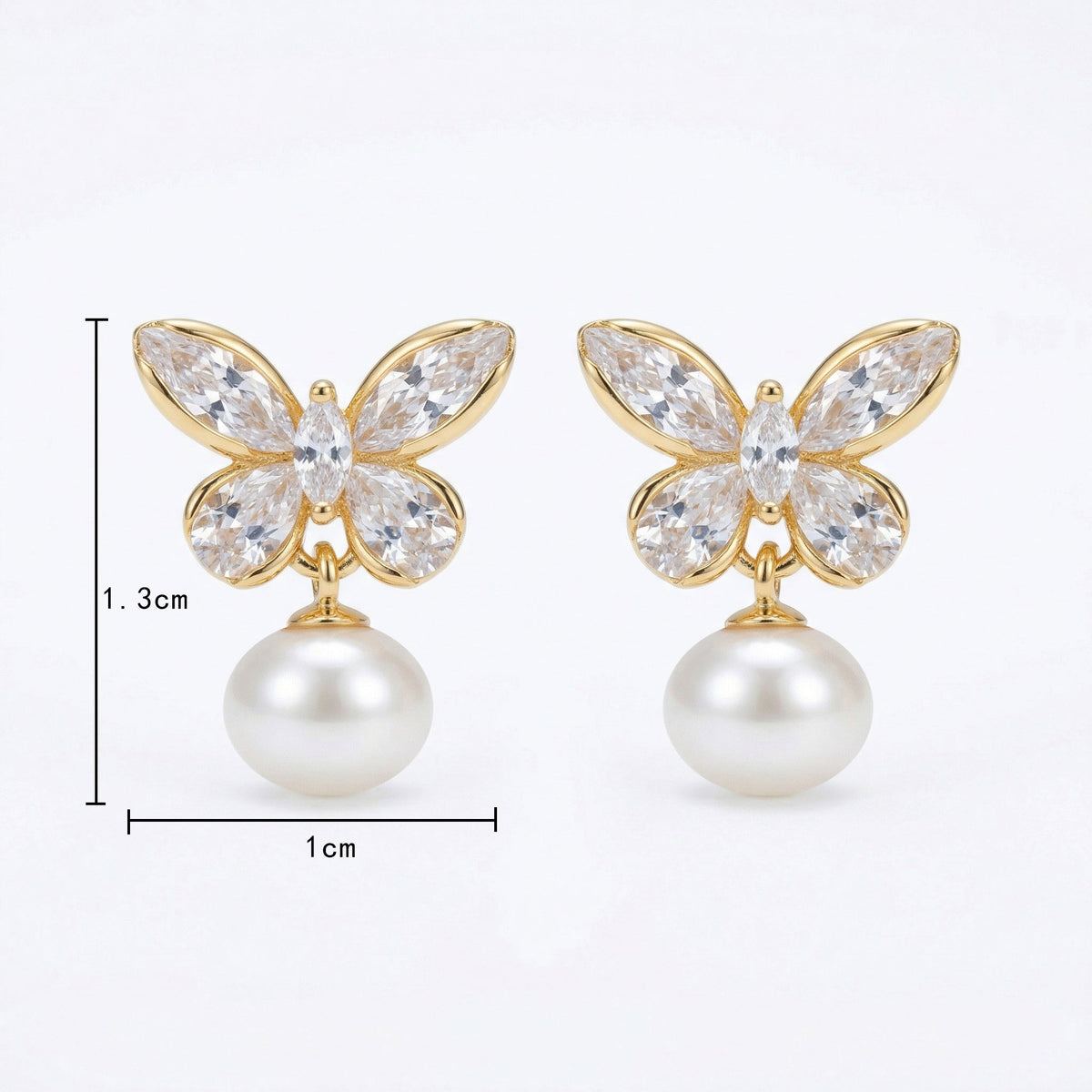 925 Sterling Silver Elegant Crystal Butterfly and Lustrous Pearl Drop Earrings