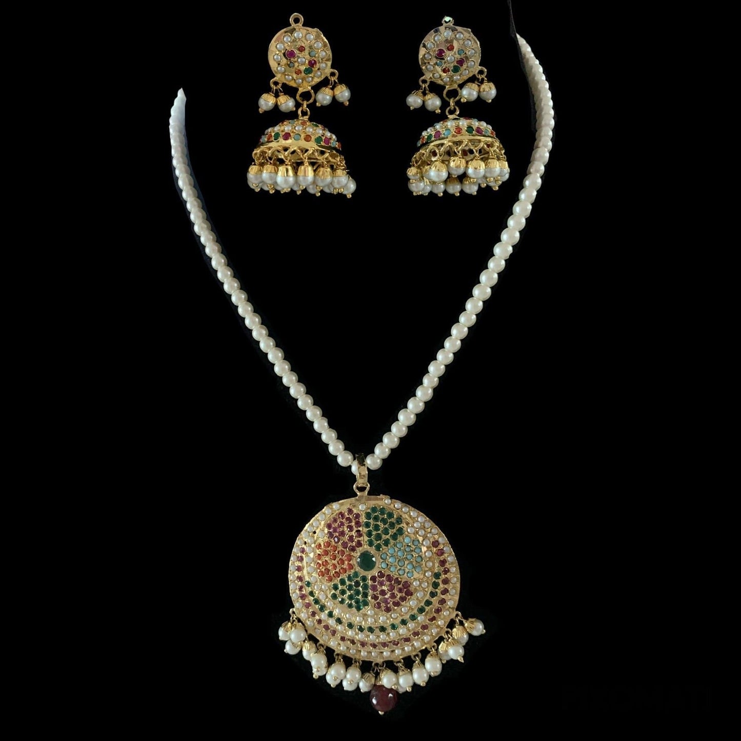 PS471 jadau pendant set in Navratan ( READY TO SHIP )