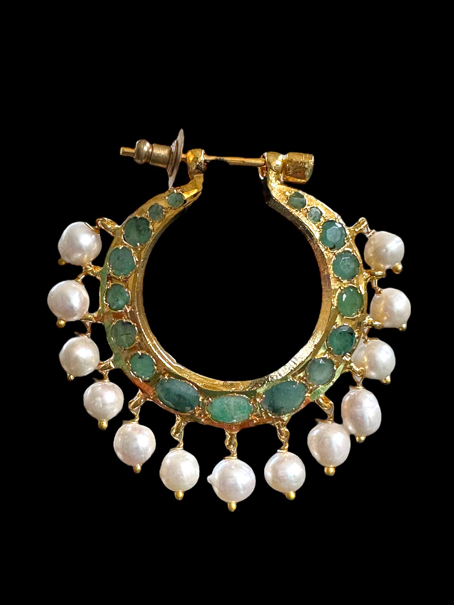 DER555 Chandbali in fresh water pearls and emerald ( READY TO SHIP )