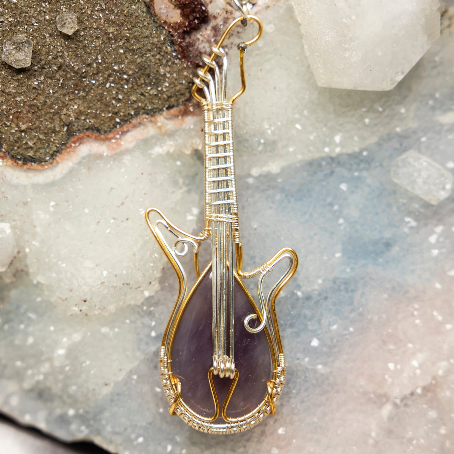 Agate "Guitar" Wire Wrap Crystal Pendant