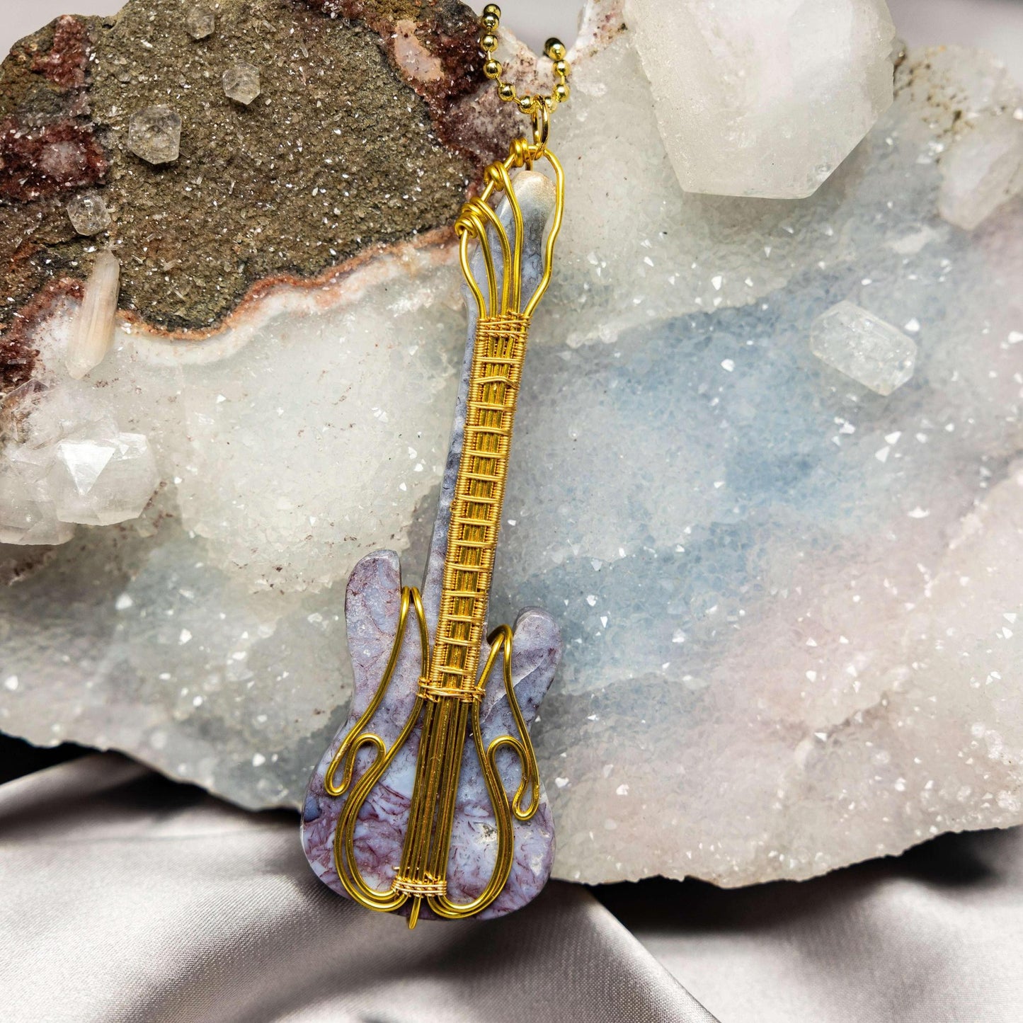 Agate Guitar Wire Wrap Pendant 3.75 Inch