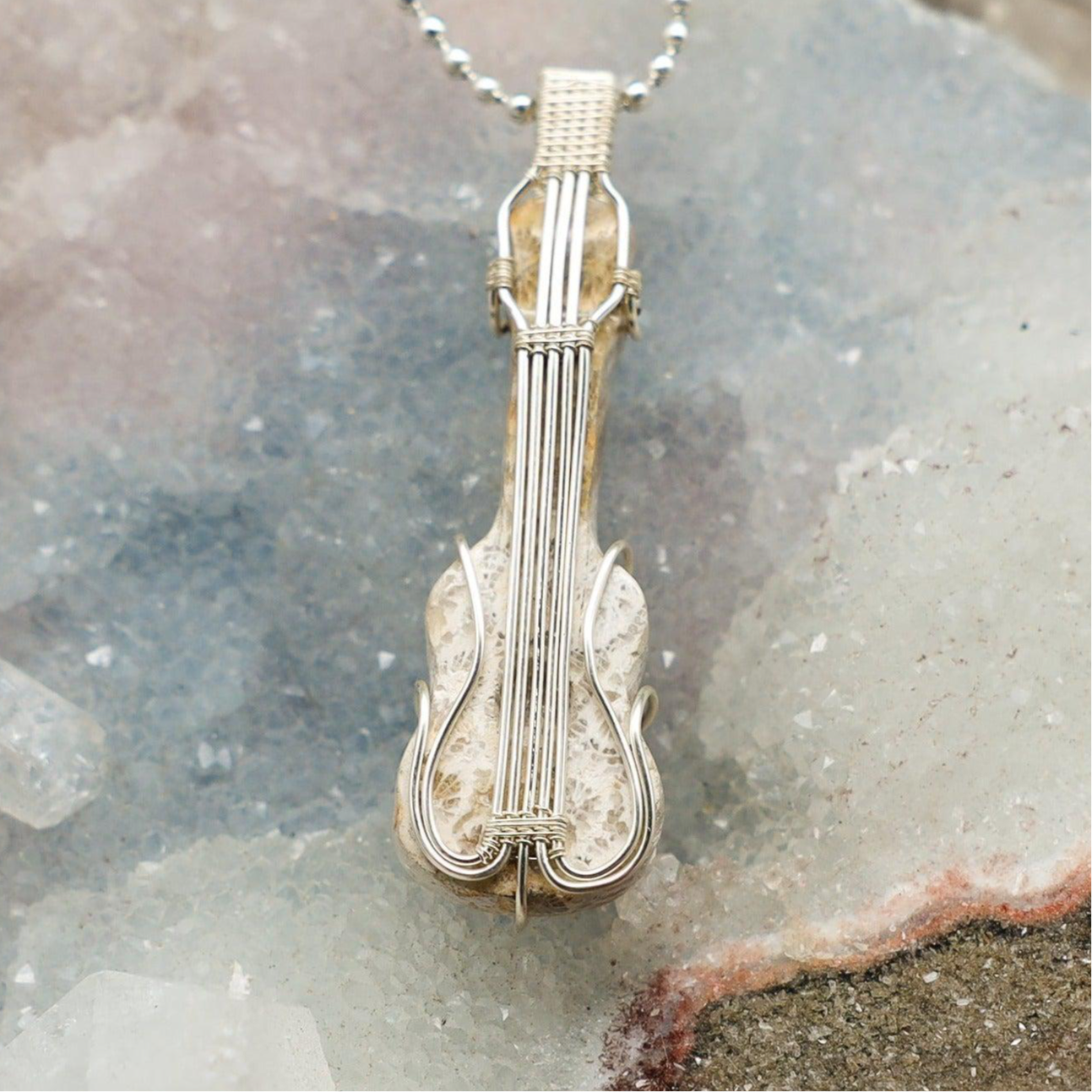 Agatized Coral Violin Wire Wrap Pendant
