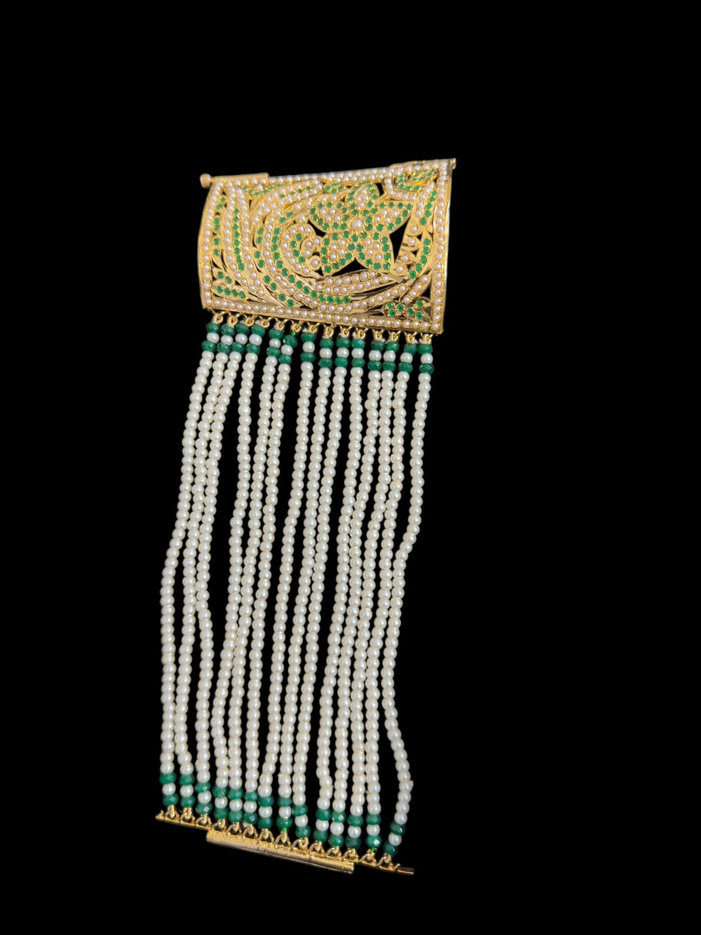 Jadau bahi / bracelet - Emerald pearl ( READY TO SHIP )