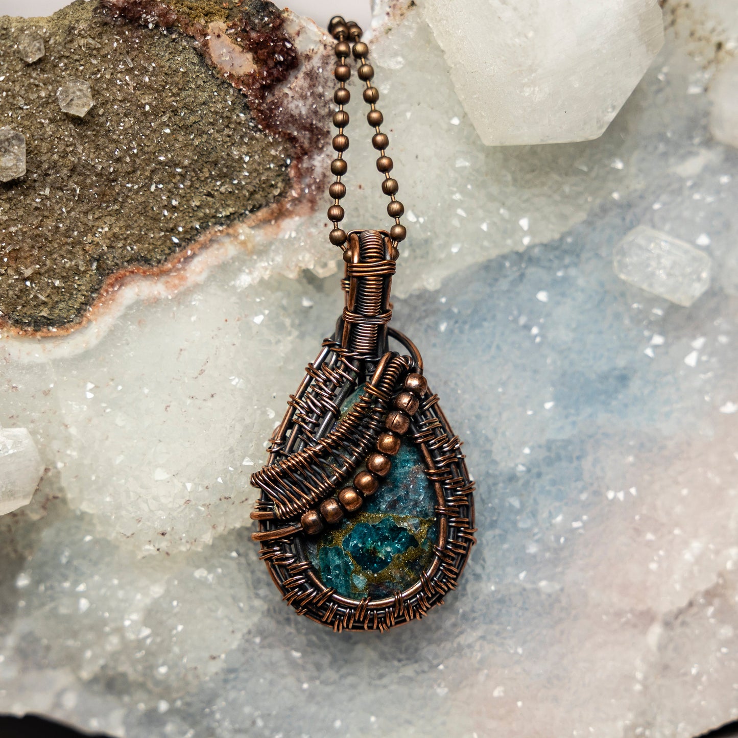 Blue Apatite Wire Wrap Crystal Pendant