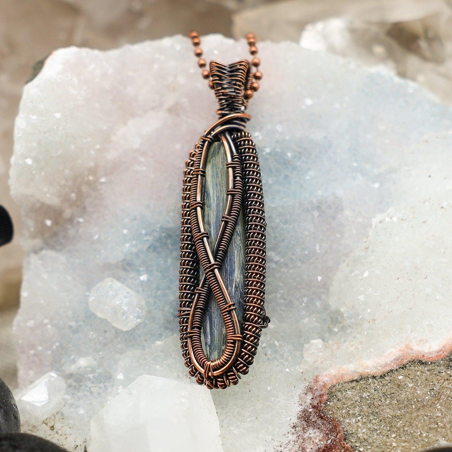 Blue Kyanite Wire Wrap Crystal Pendant