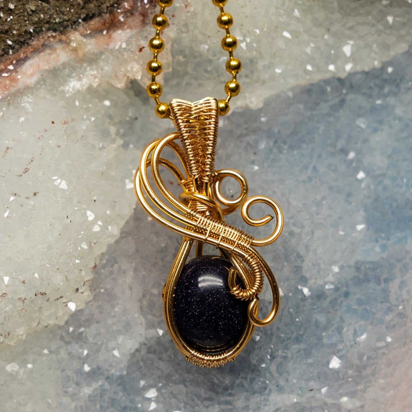 Blue Sandstone Wire Wrap Crystal Pendant