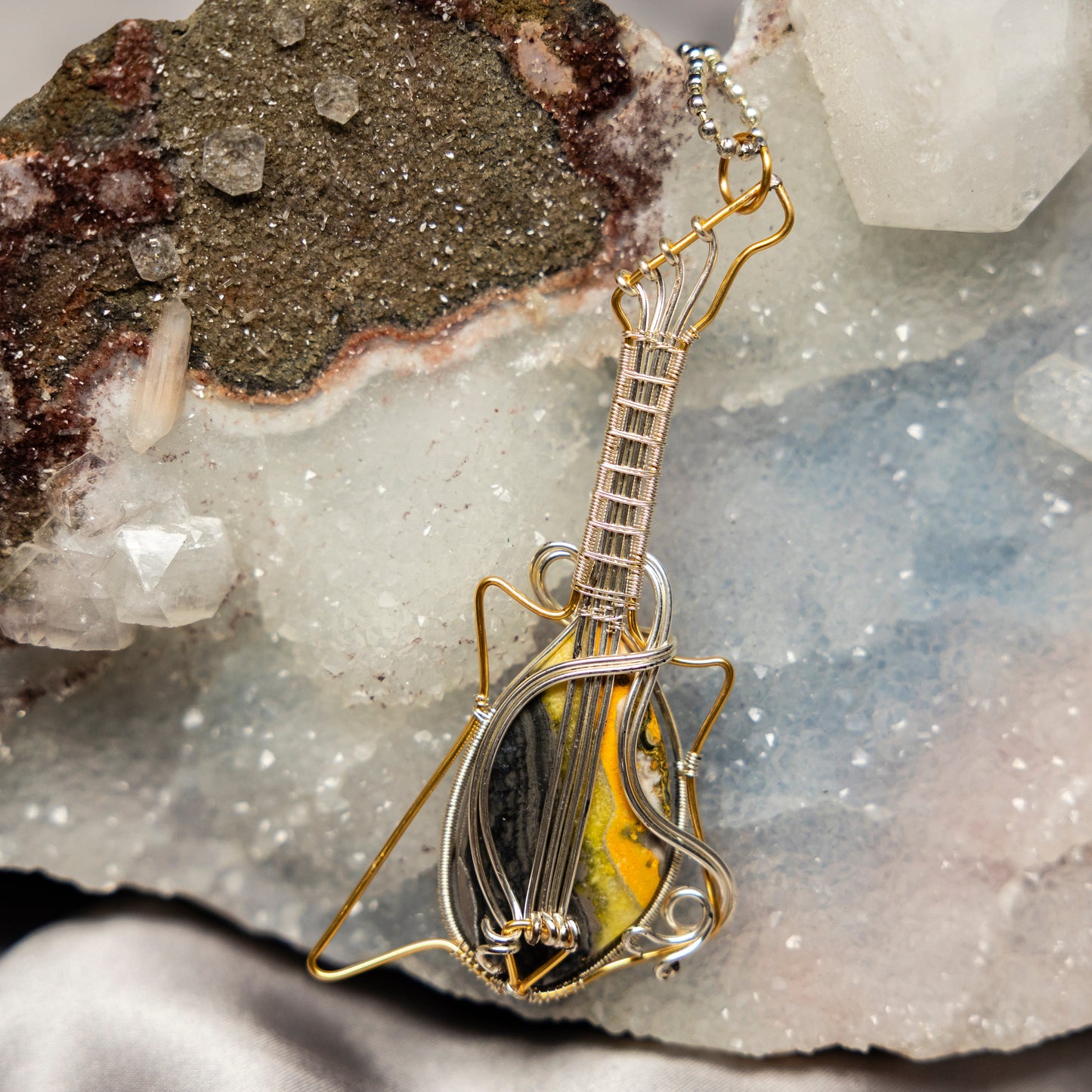 Bumblebee Jasper "Guitar" Wire Wrap Crystal Pendant
