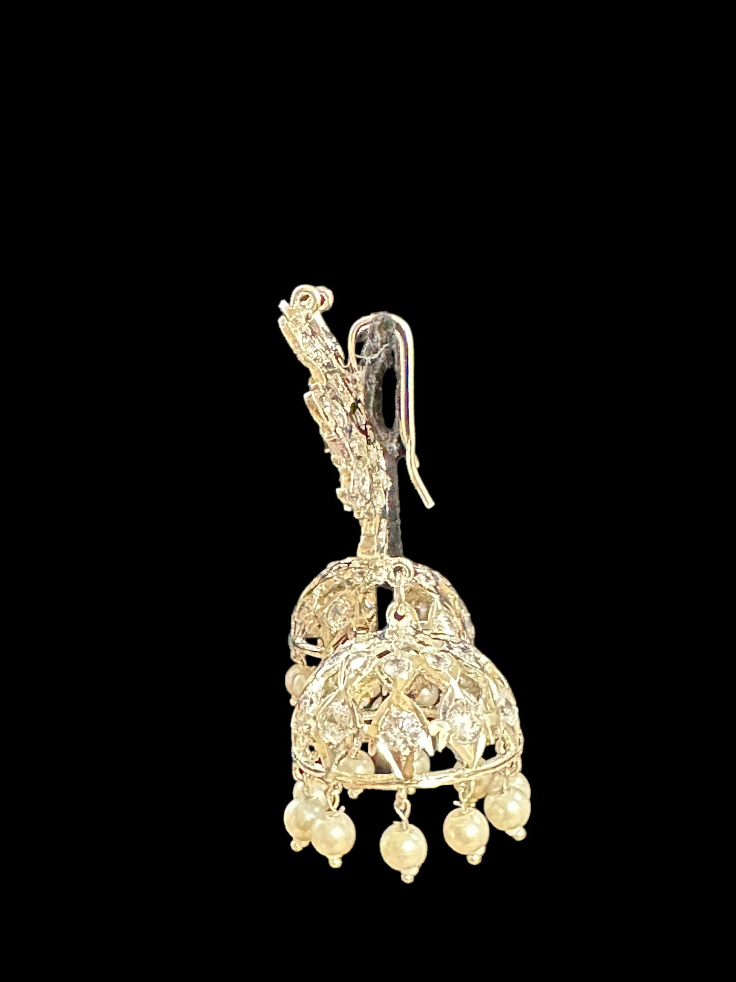 DER549 karanphool jhumka - large size silver plated ( READY TO SHIP )