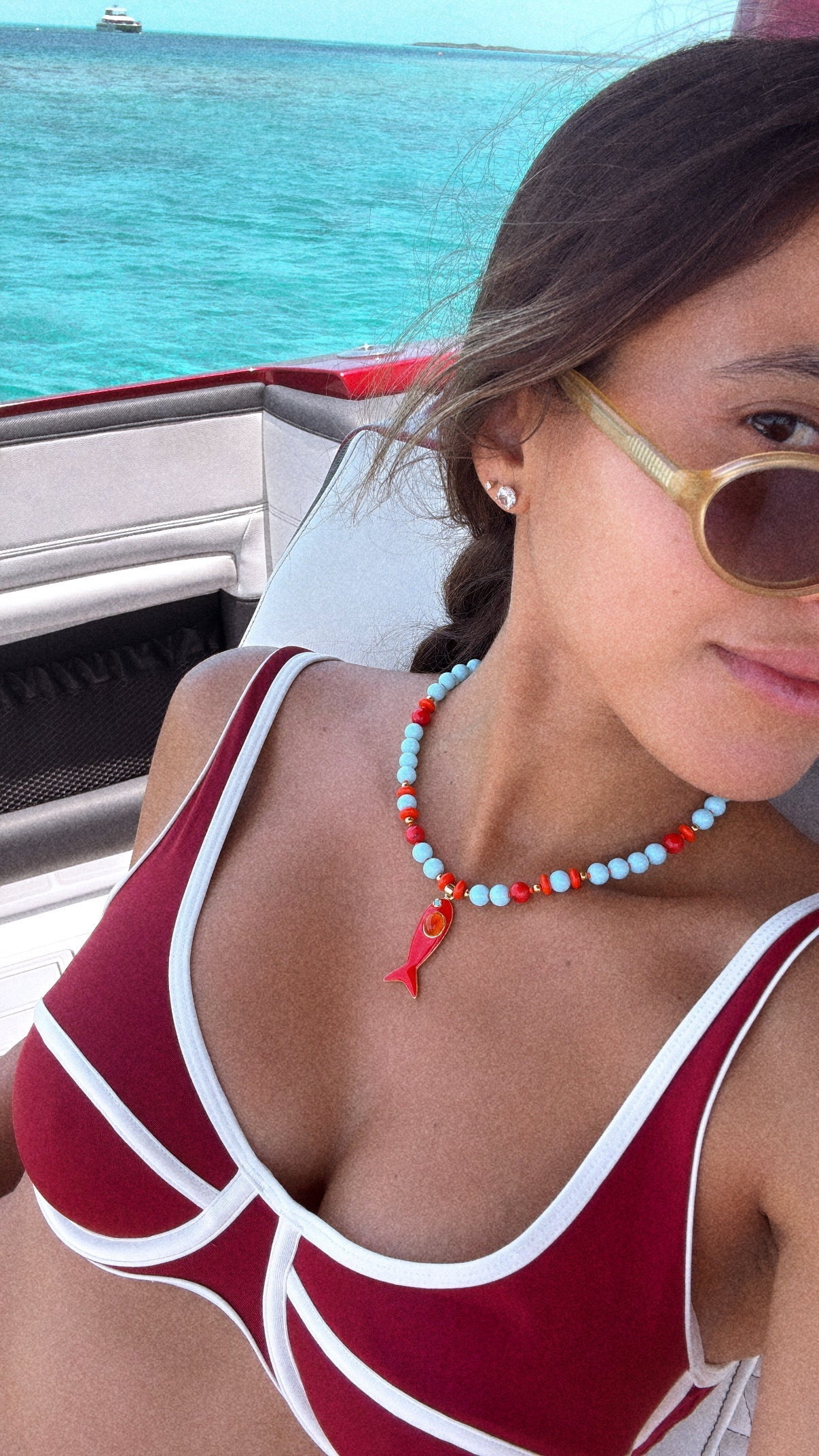 Coral Reef Fish Charm Necklace - Ocean Blue & Coral Beaded Necklace