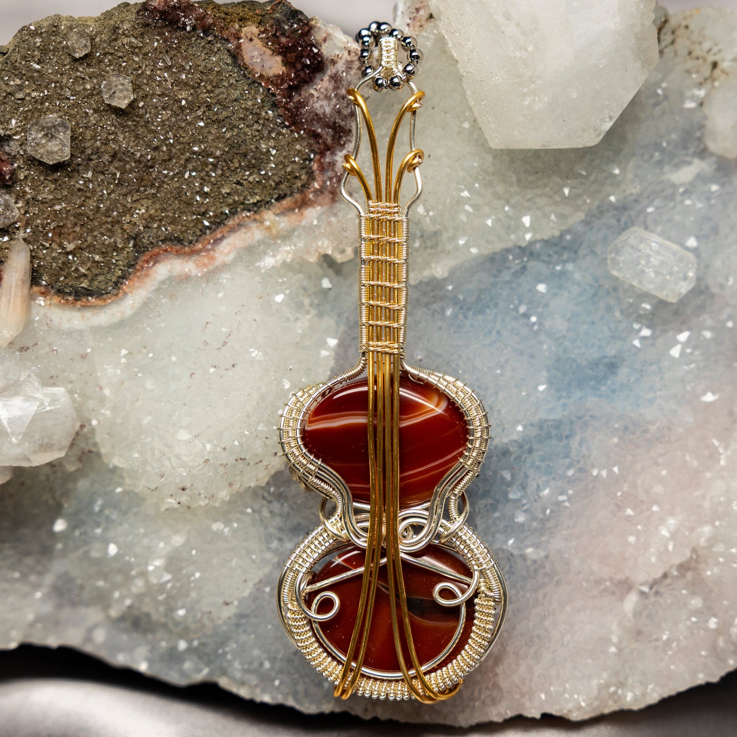 Carnelian Agate "Fiddle" Wire Wrap Crystal Pendant