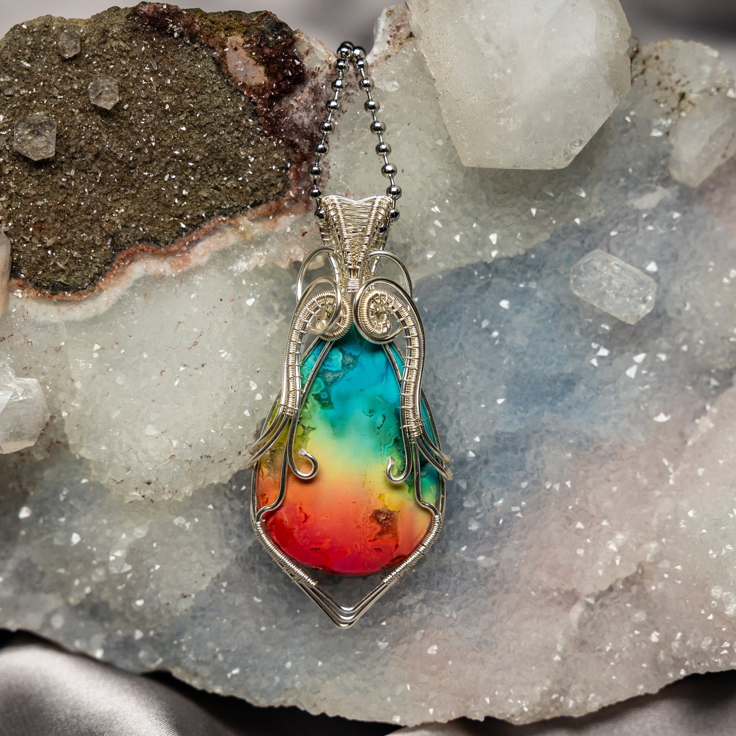 Chakra Agate Wire Wrap Crystal Pendant