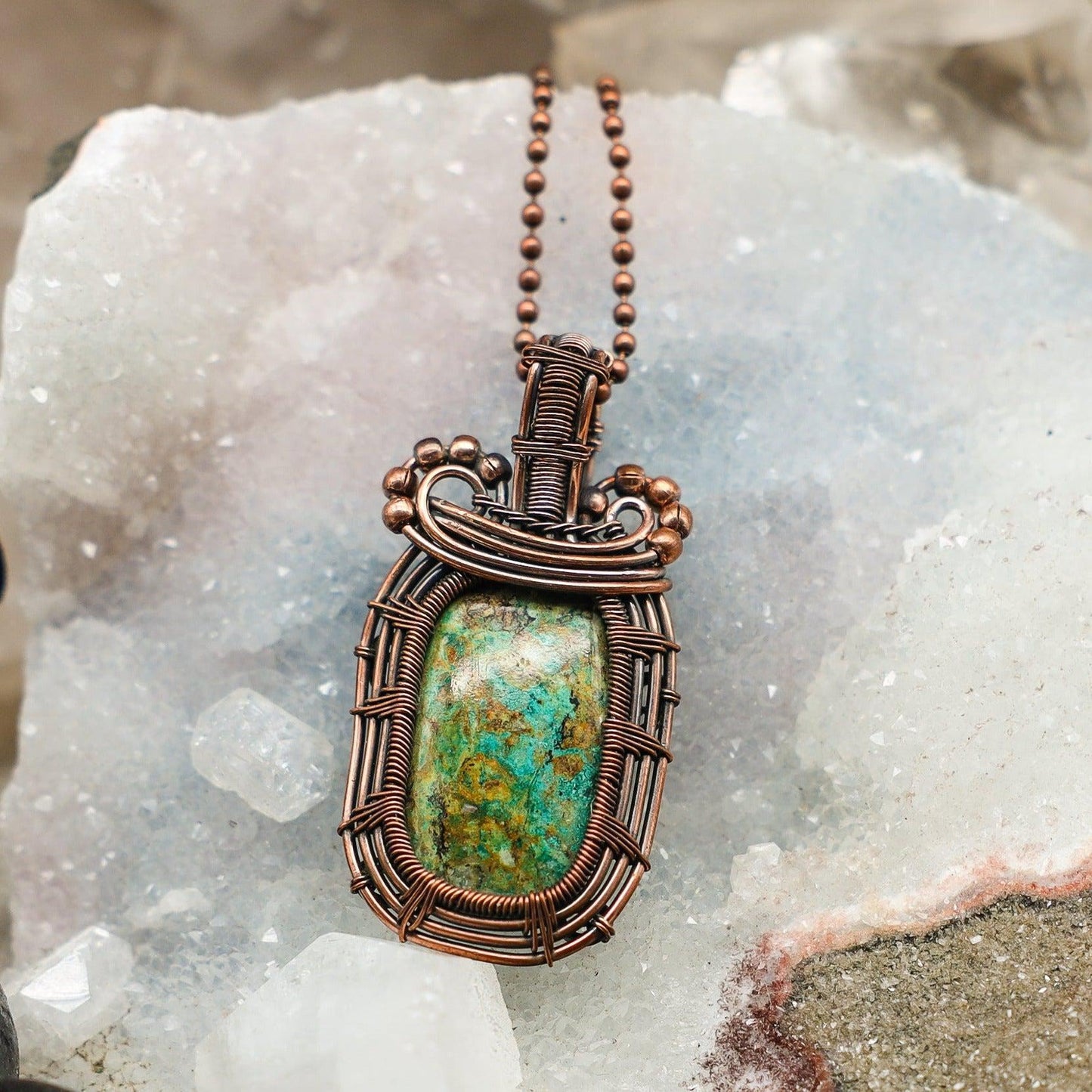 Chrysocolla Square Wire Wrap Crystal Pendant