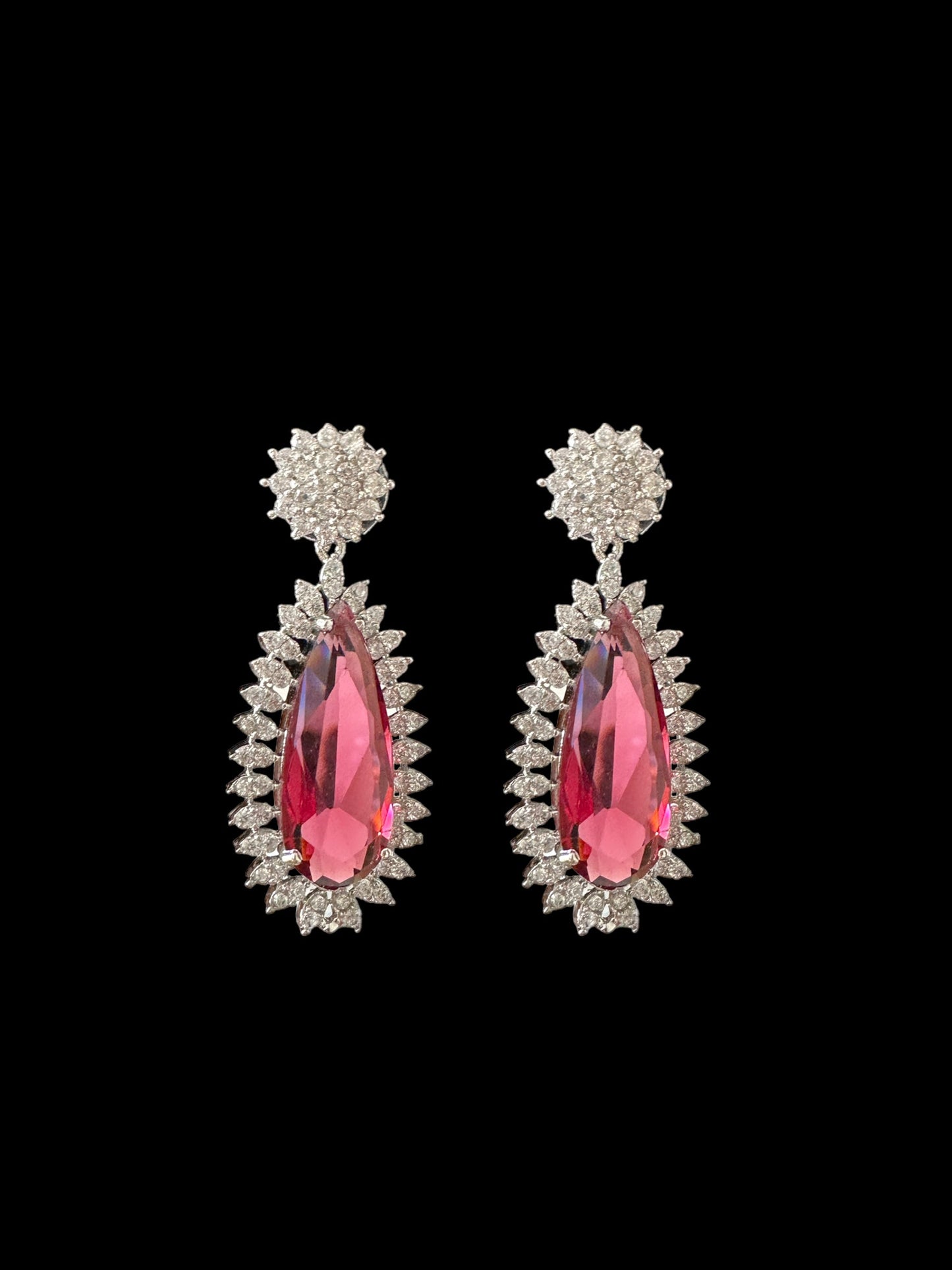 Cz earrings -pink tourmaline ( READY TO SHIP )