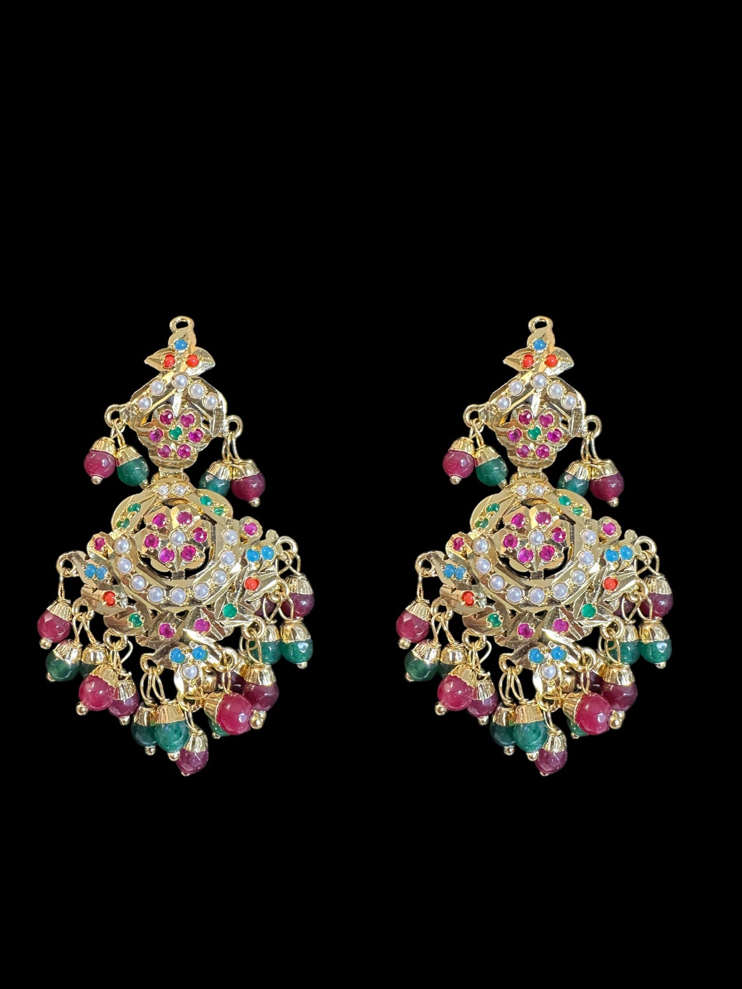 DLN91 jadau rani haar in navratan with pearls ( READY TO SHIP )