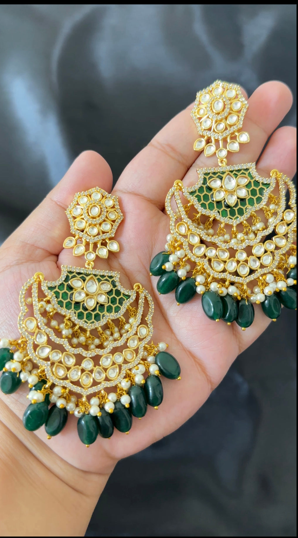 DER546 polki with green meenakari statement earrings ( READY TO SHIP)