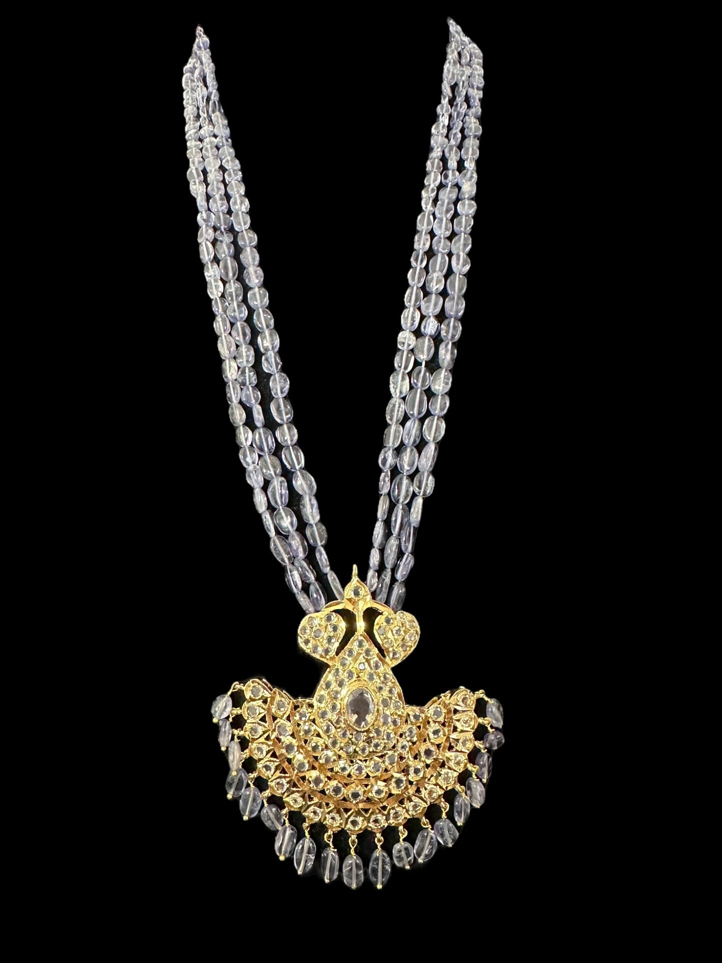DLN124 Khushi long necklace with earrings in real tanzanite beads ( READY TO SHIP )