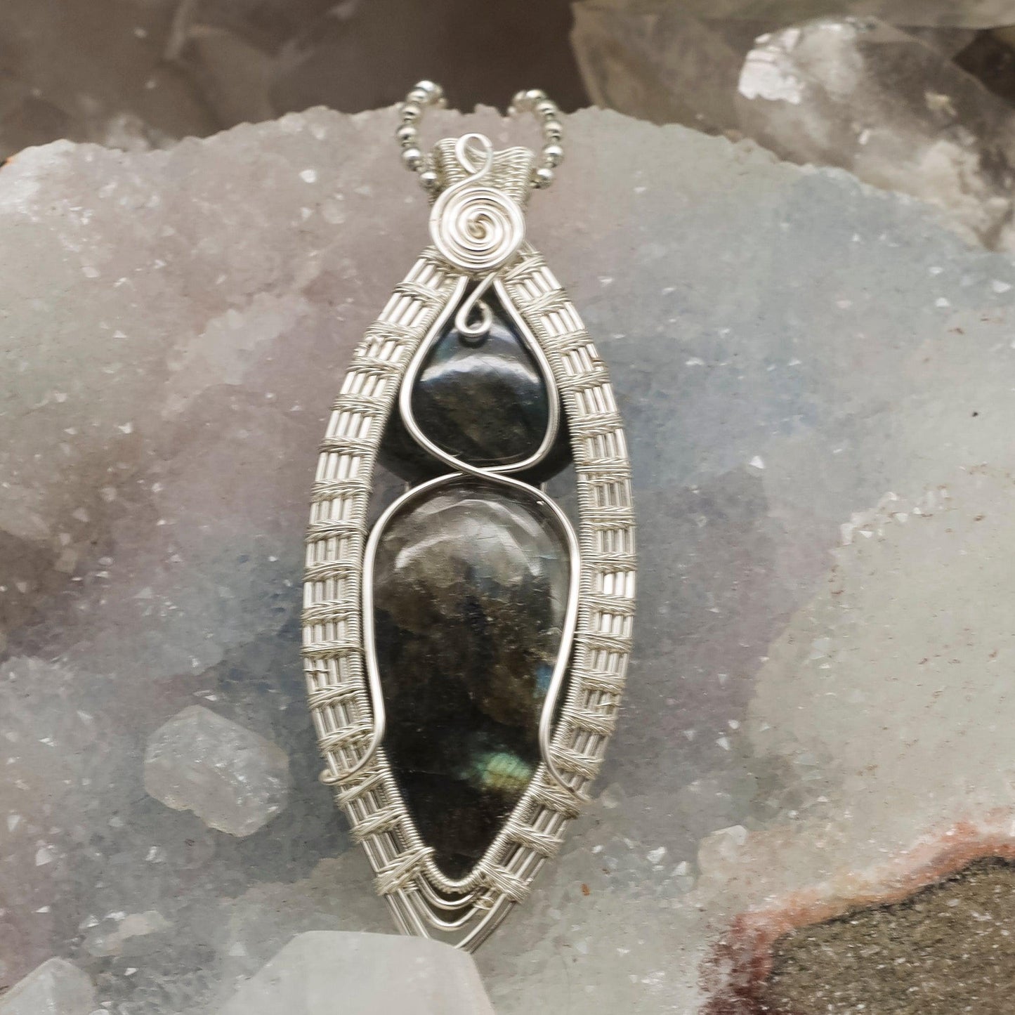 Dual Labradorite Wire Wrap Crystal Pendant