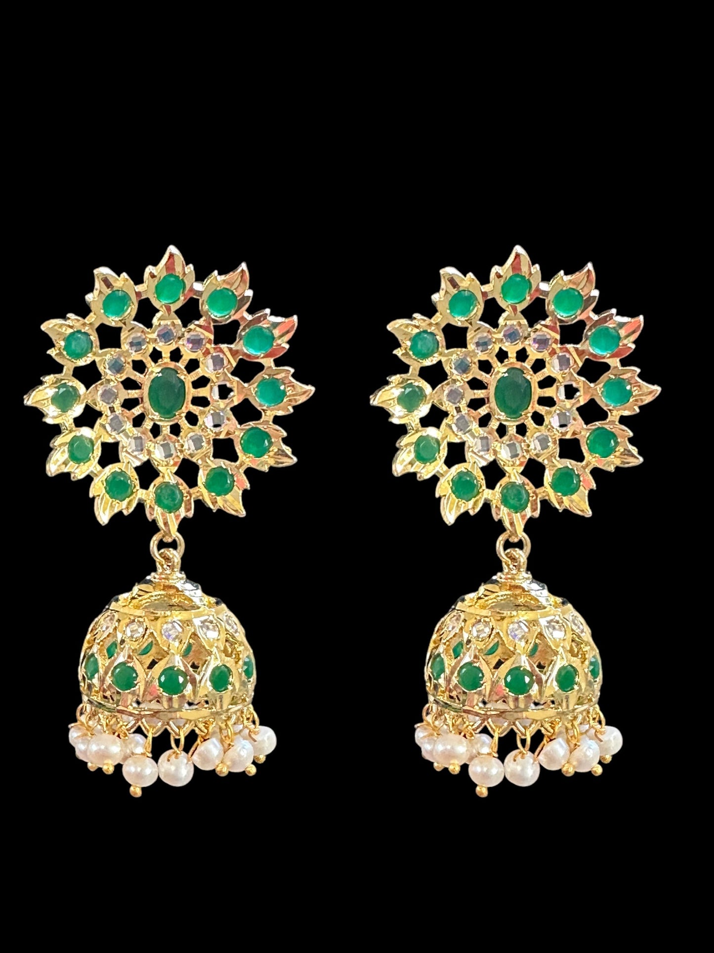 DER522 Hyderabadi gold plated Jhumka - Green ( READY TO SHIP )