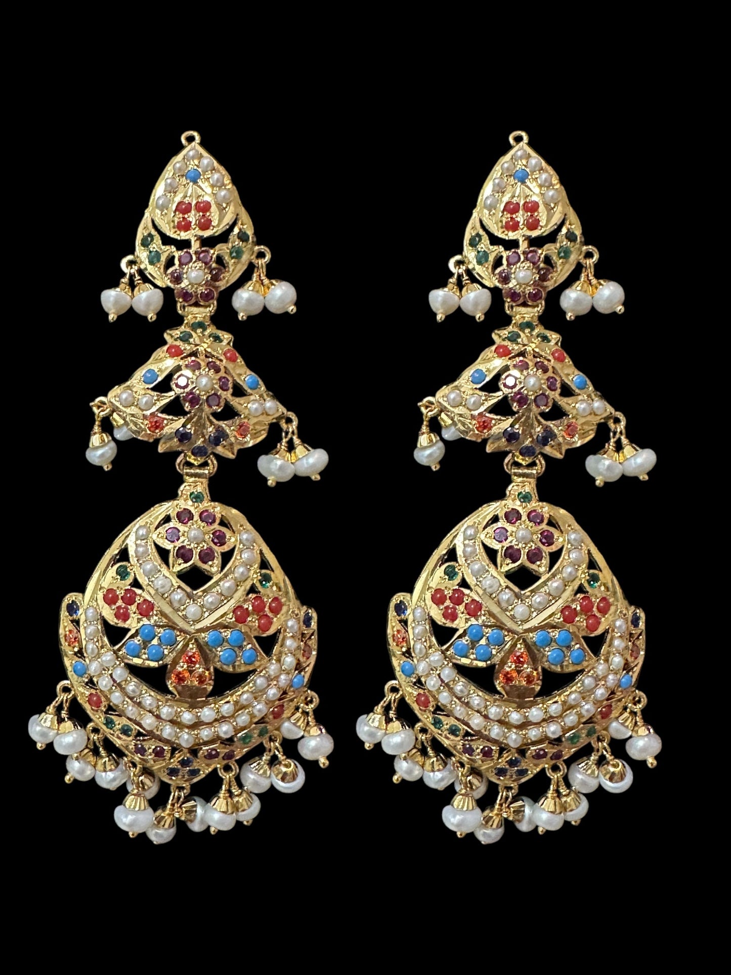 Navratan / Multicolored Jadau Necklace Set in Gold Plated Silver ( SHIPS IN 5 WEEKS )