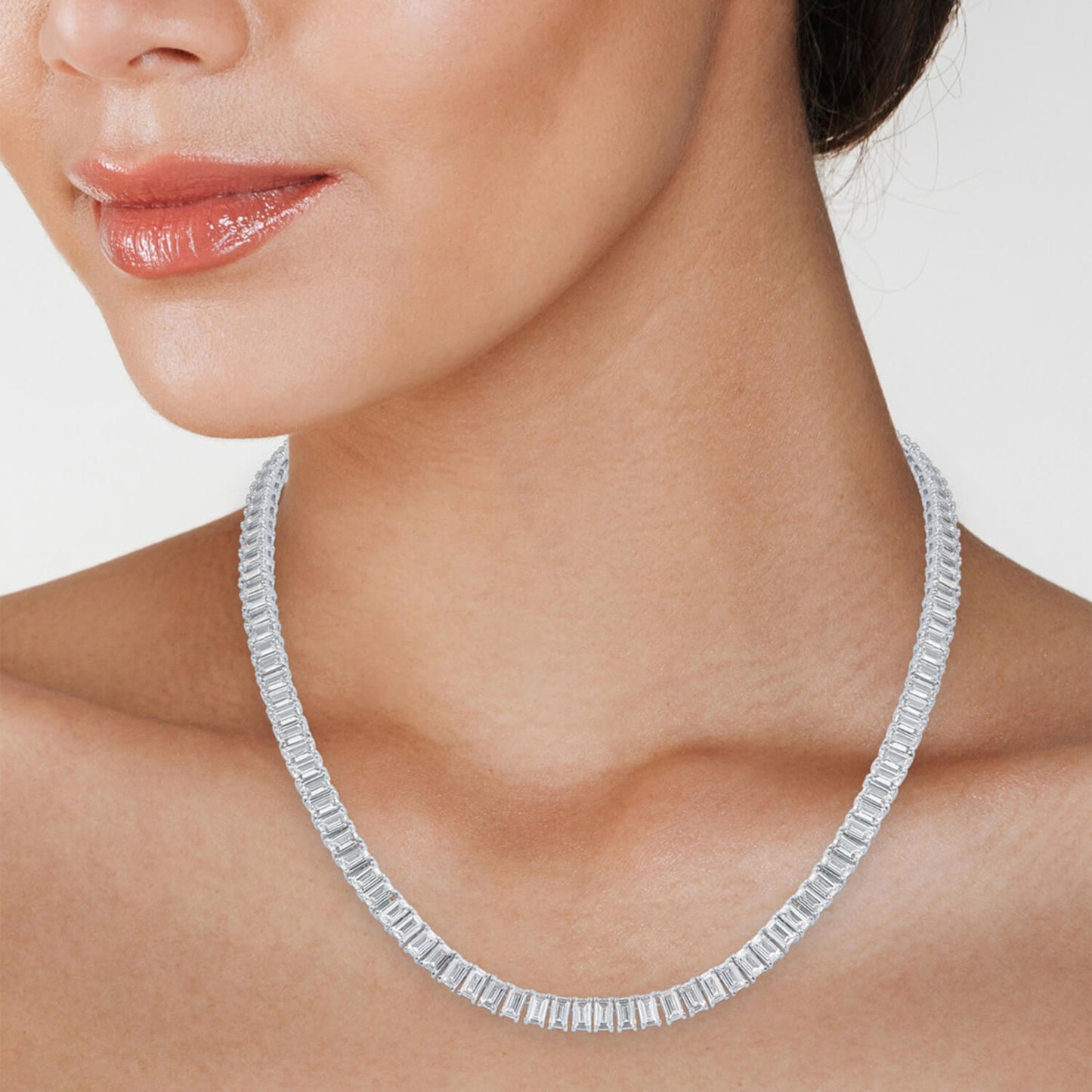 18" Emerald-Cut Created Moissanite Tennis Necklace in 14K Gold Overlay – 30 CTW