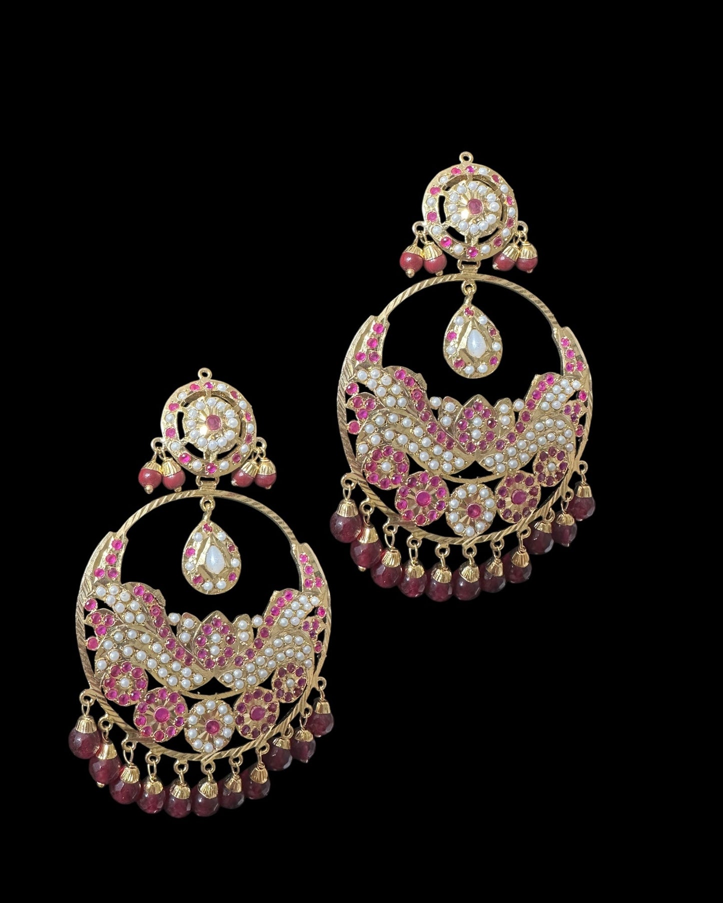 DER793 Roma chandbali earrings in Ruby ( READY TO SHIP )