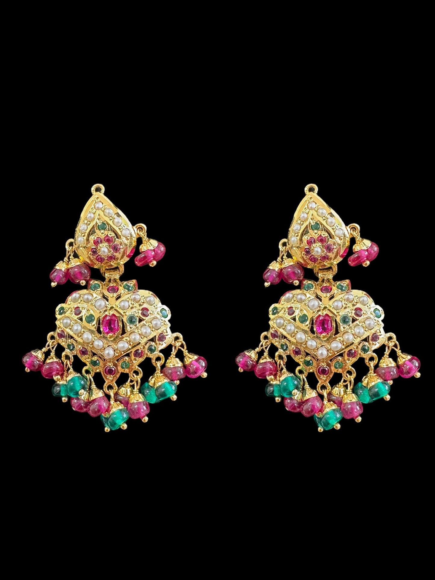Gold plated silver Rani haar in ruby emerald ( READY TO SHIP)