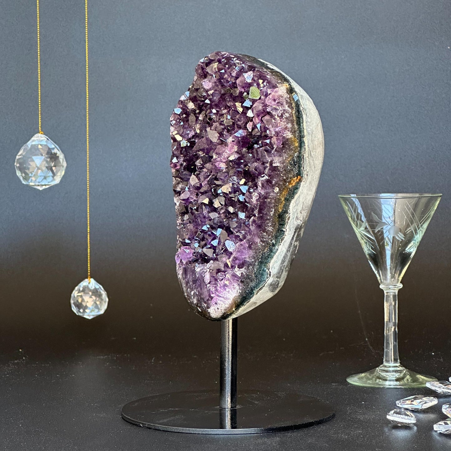 Amethyst Crystal Decor Piece, Galaxy Amethyst with metallic base included, Amethyst crystal for home decoration
