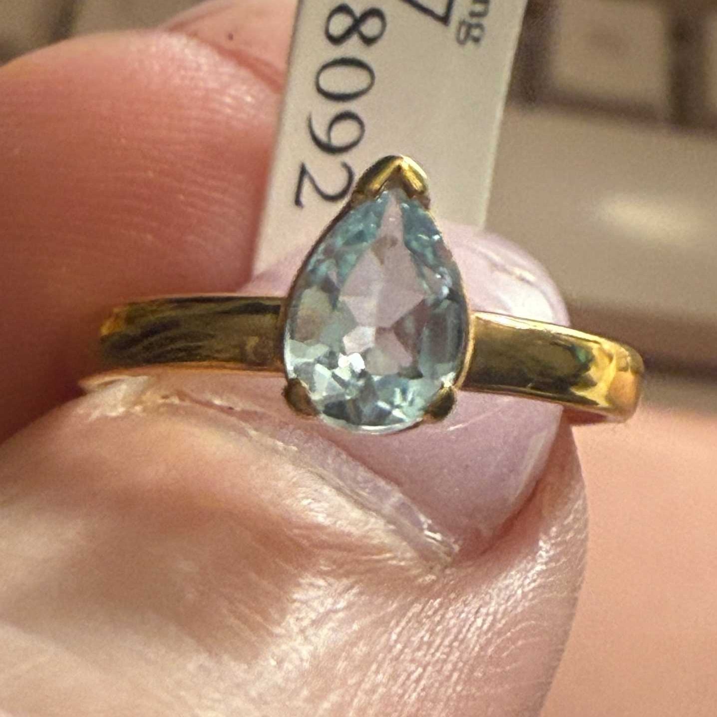 Vermeil Teardrop Blue Topaz Ring — 18k Gold Vermeil (Size 7)