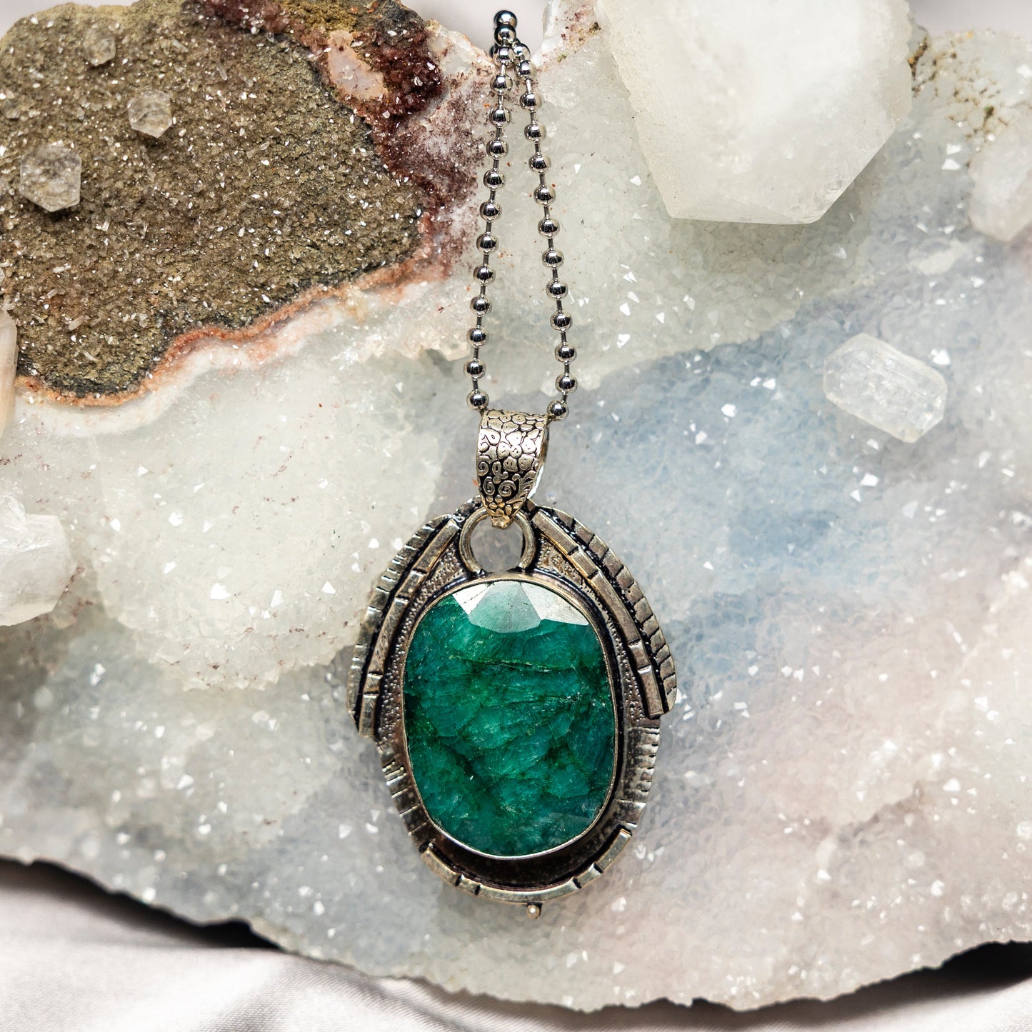Green Crackle Quartz On 925 Silver Pendant