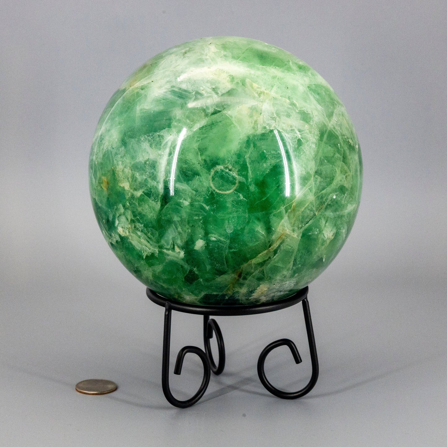 Huge Green Fluorite "Canon Ball" Sphere w/t Stand 153mm