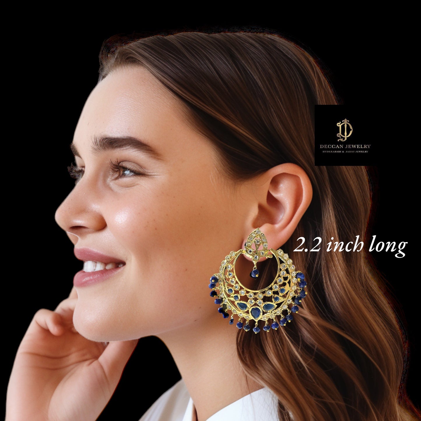 DER624 Noor chandbali in blue (READY TO SHIP )