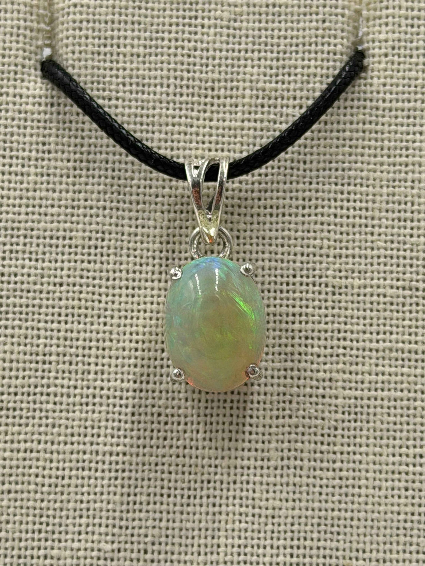 Sterling Silver Oval Ethiopian Opal Pendant Size 1
