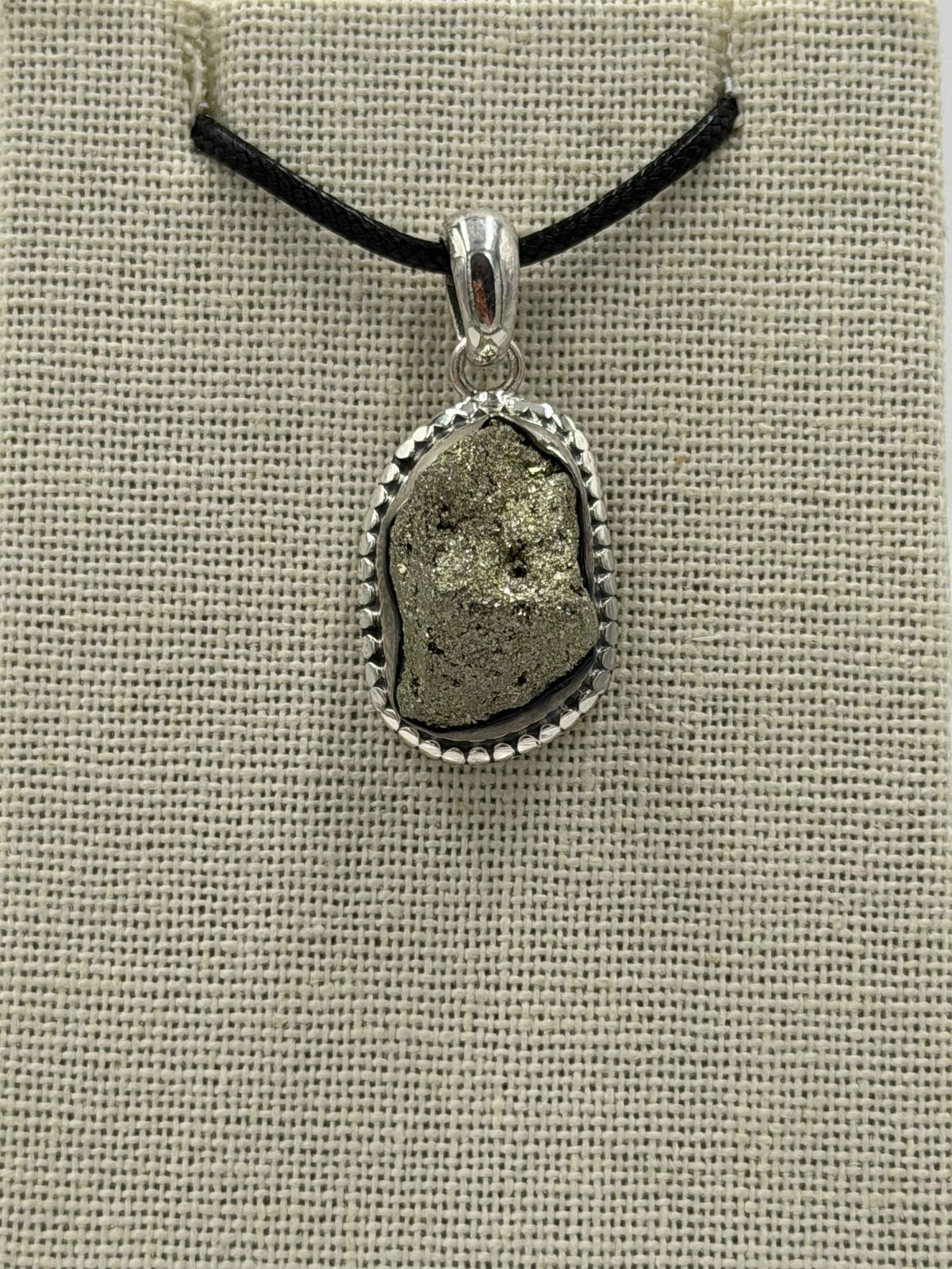 Sterling Silver Bezeled Raw Pyrite Pendant