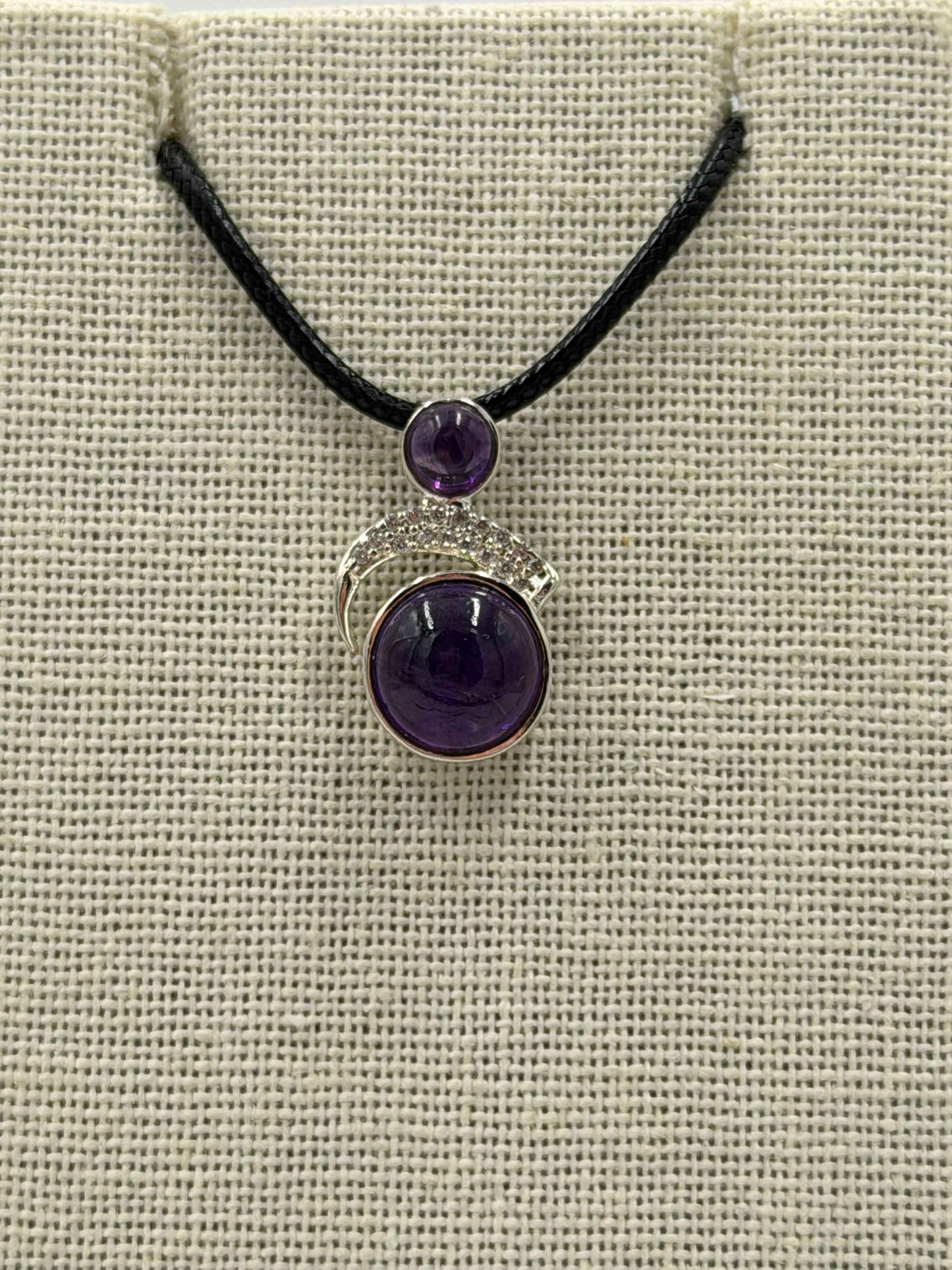 Sterling Silver Blinged Round Amethyst Pendant